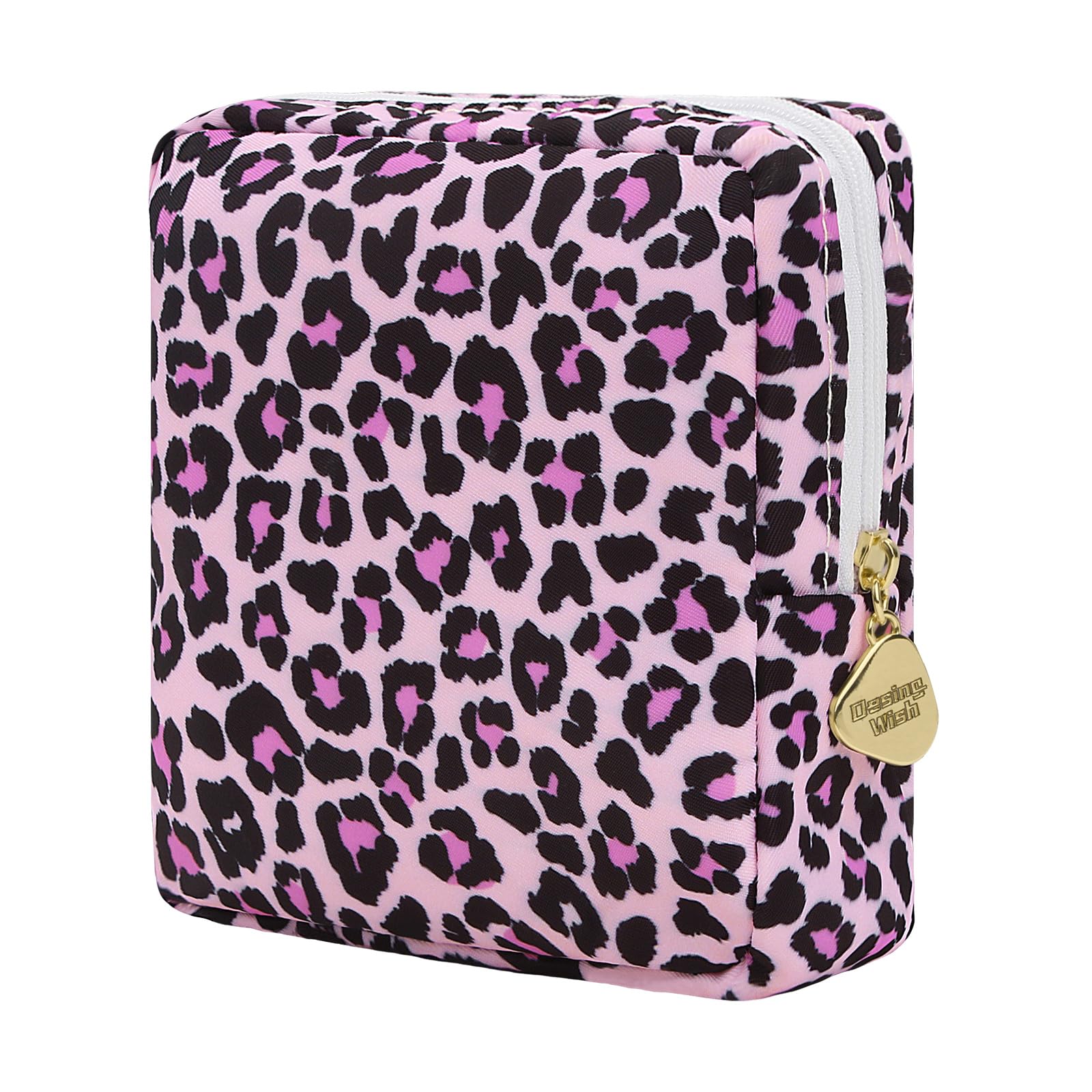 Desing WishDesing Wish Sanitary Pad Storage Bag Portable Period Bag for Teen Pads/Sanitary Napkins/Small Tampons, Sanitary Napkin Storage Bag First Period Gifts for Teen Girls (Pink Leopard)
