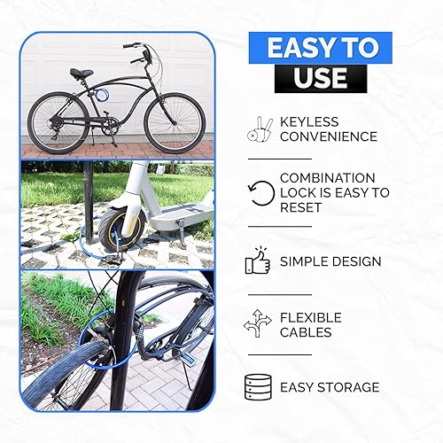 Miniatura 6 de DocksLocks Juego de cerradura de cable de seguridad, cerradura de combinación reiniciable, soporte de montaje, portátil y compacto para bicicletas,