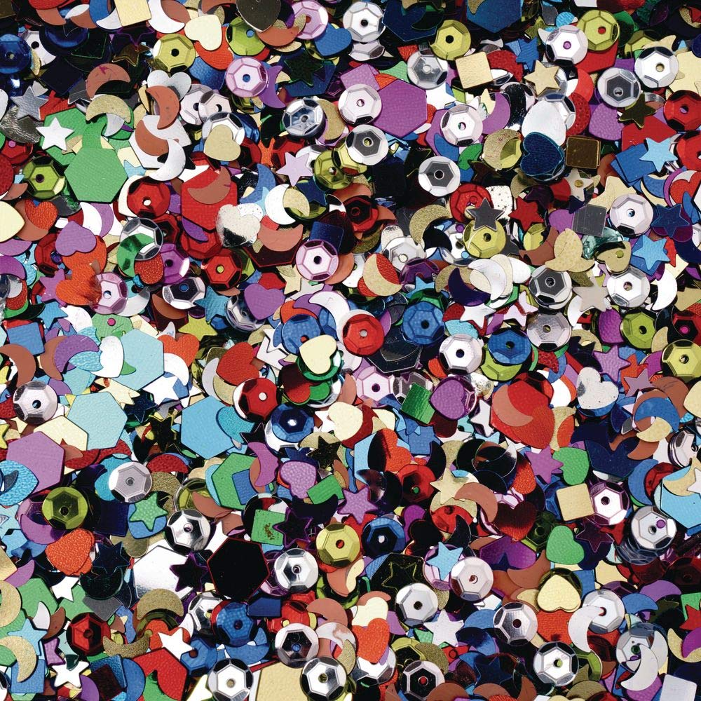 Colorations® Glitter Confetti, Great for Crafts, Sequin Slime, Costumes, Shoes, Scrapbooks, Jewelry, Sewing, Greeting Cards, Various Craft Projects, Includes a Variety of Shapes and Colors, 8 oz.,Red