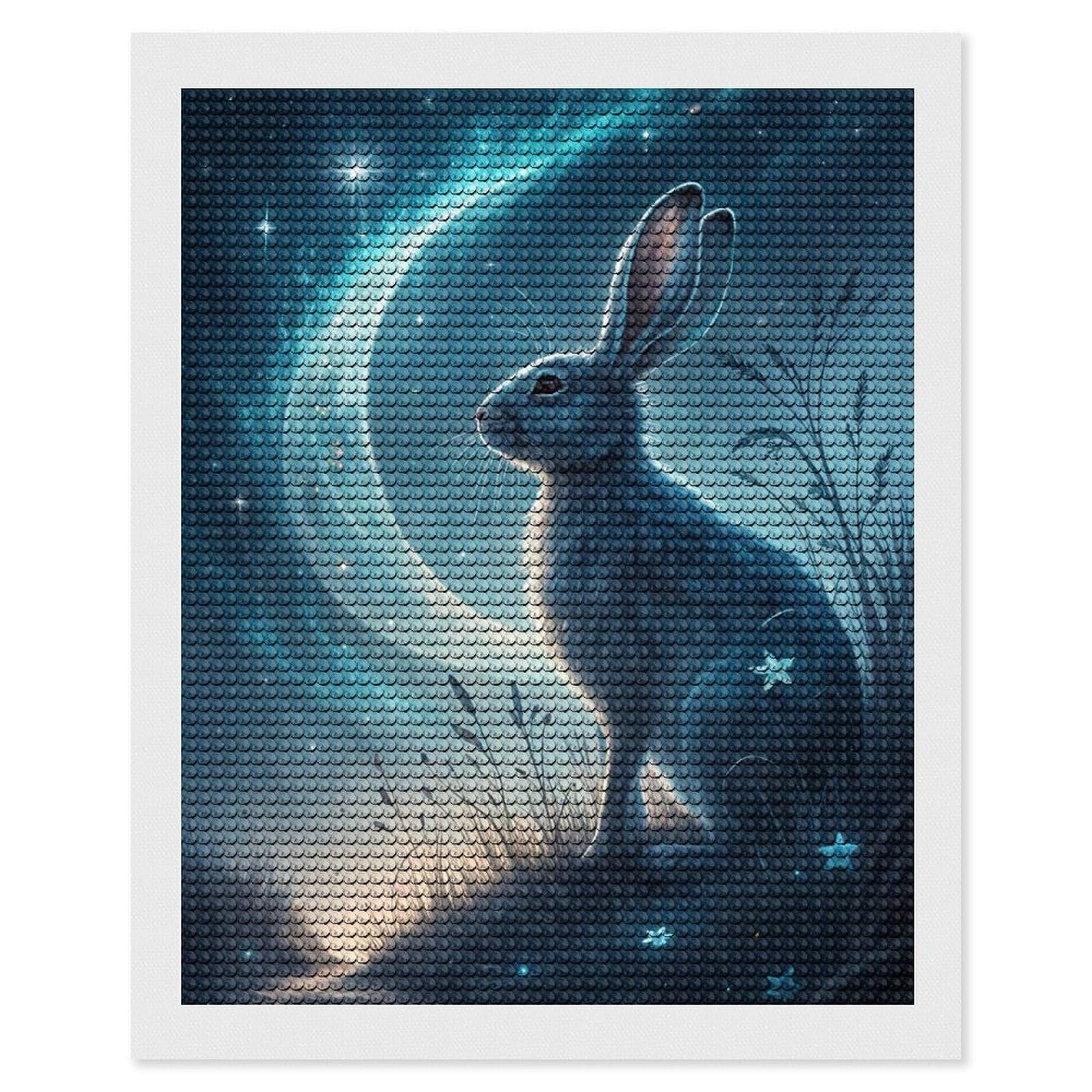 Junmoney Celestial Rabbit Under Crescent Moon Round Drill Diamond Painting 16"x20", Satisfying Creative Project, Complete Accessories, Printed Canvas