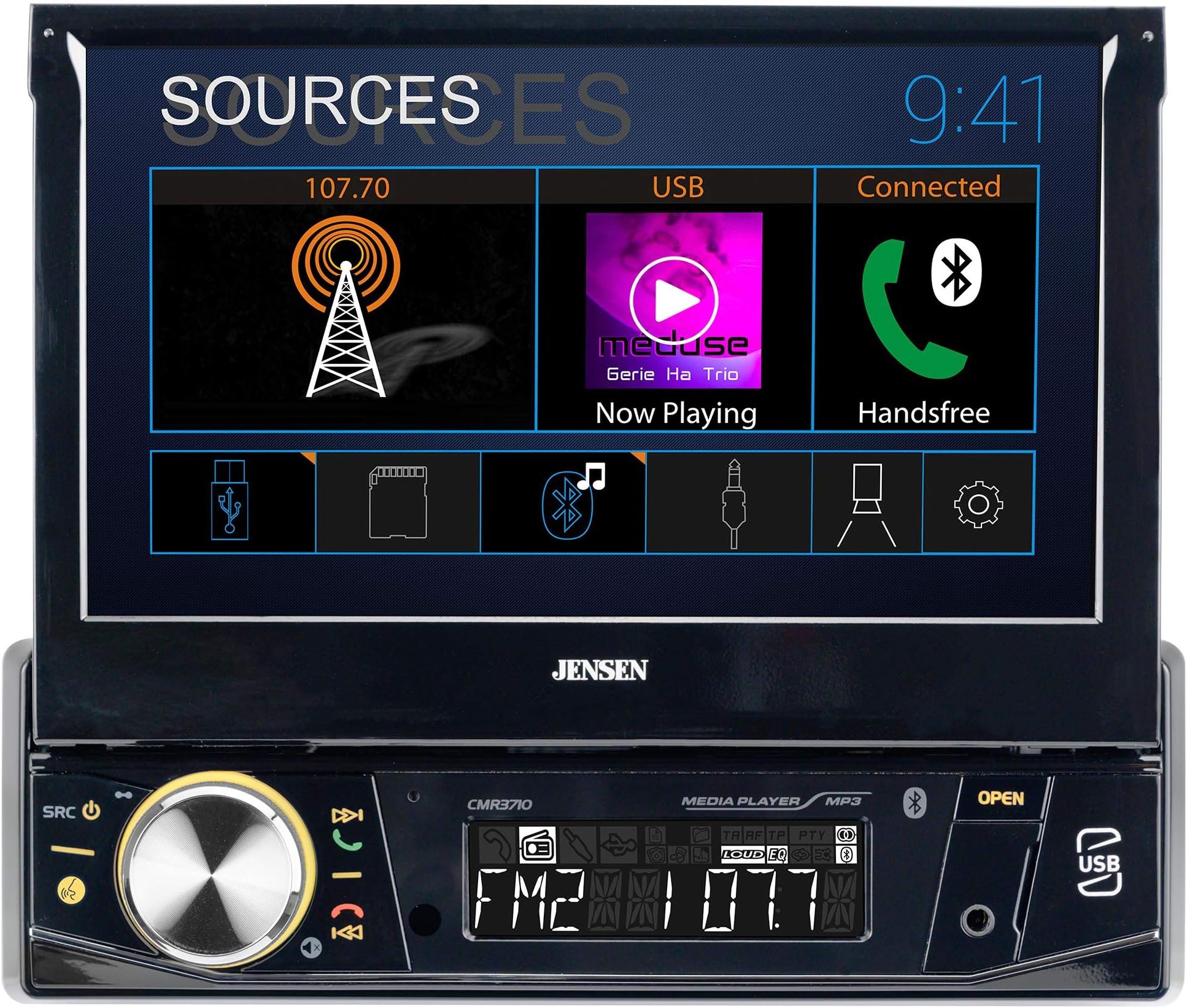 Jensen CMR3710 Single Din 7" Motorized Touchscreen Digital Multimedia Receiver (Does not Play CD's)