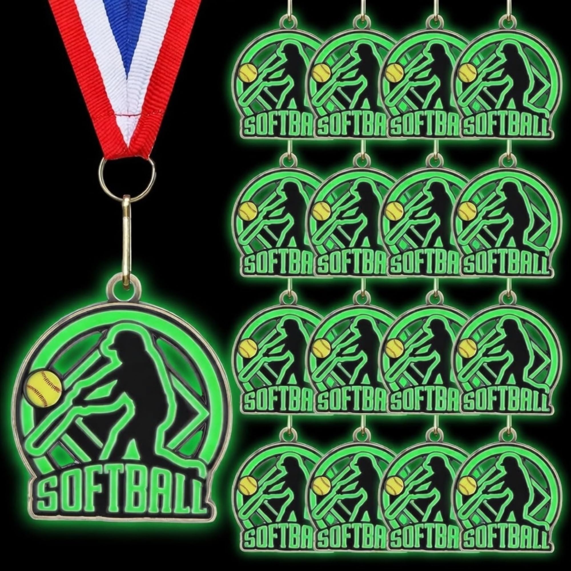 20 medallas que brillan en la oscuridad, medallas de premio de 2 pulgadas a granel con cinta para el cuello, trofeo deportivo para torneos de equipo, participación, competiciones, partidos