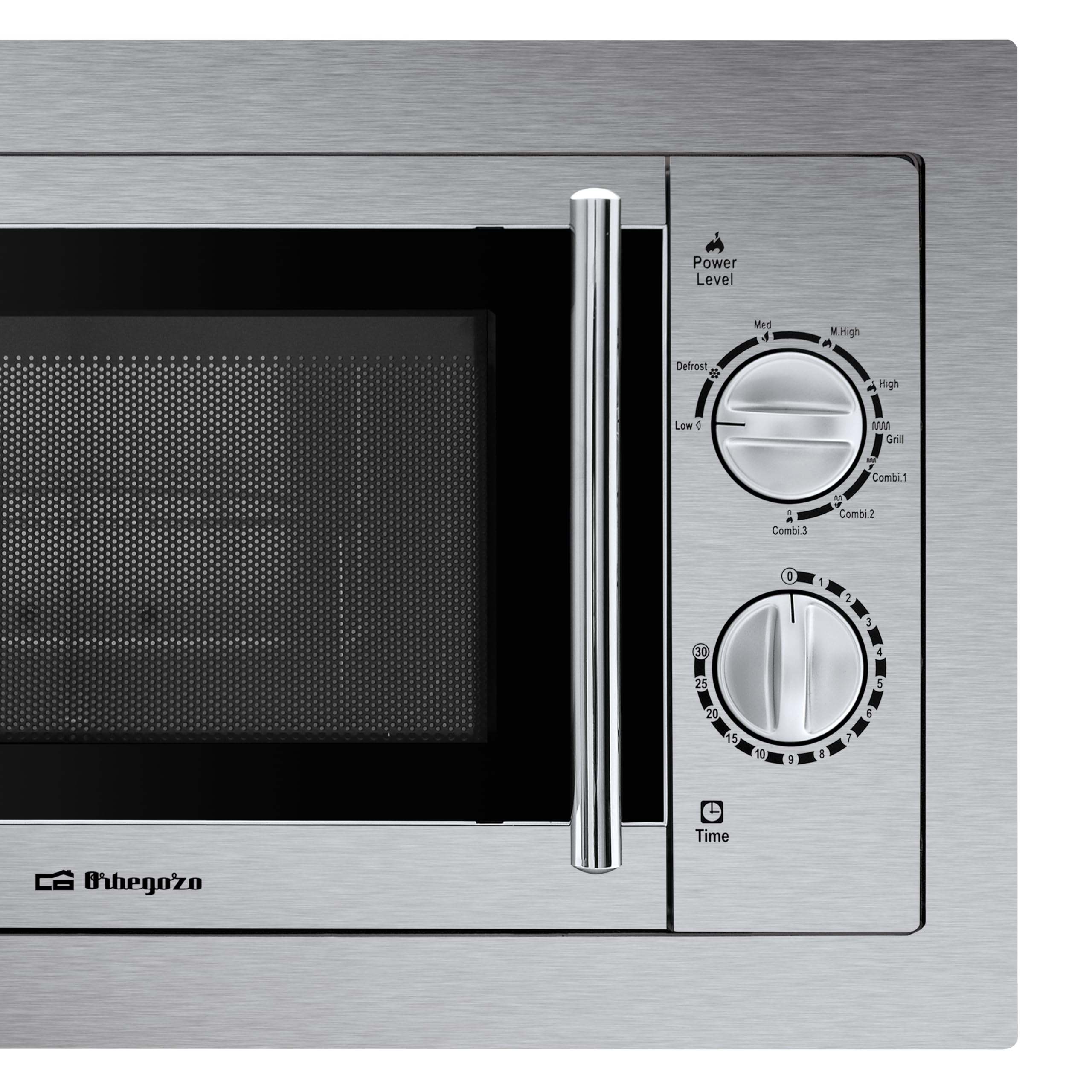 Orbegozo MIG 2033, Microondas, 800 W, grill 1000 W, 9 niveles de funcionamiento, 20 litros de capacidad, programa descongelación, 30 minutos temporizador manual, encastrable, acero inoxidable