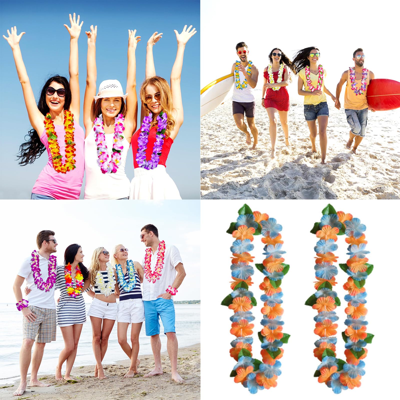 Hawaiian Garland Necklace Pack of 2 Hawaiian Tropical Party Decorations Hawaiian Hula Multicoloured Flower Garlands for Tropical Parties Beach Parties - Image 3