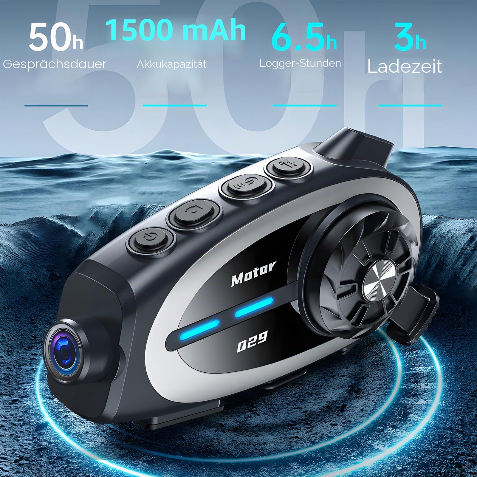 OBEST Motorradhelm Headset mit 1080P Kamera, Motorrad Bluetooth Intercom, wasserdichte Motorrad Dashcam Recorder, Helm Kabellose Kopfhörer HiFi-Stereosound für Reiten Skifahren Reisen
