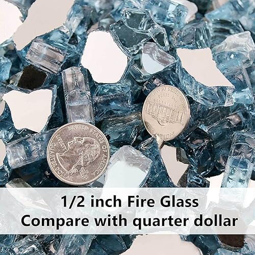 Miniatura 4 de GRISUN Vidrio ignífugo azul para hoguera, 12 pulgada de alto brillo reflectante rocas de vidrio templado para chimenea natural o propano, seguro