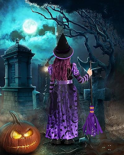 Miniatura 5 de Light Up Halloween Witch Costume for Girls - Purple and Black Wicked Witch Cute Princess Cosplay Dress Up Deluxe Set