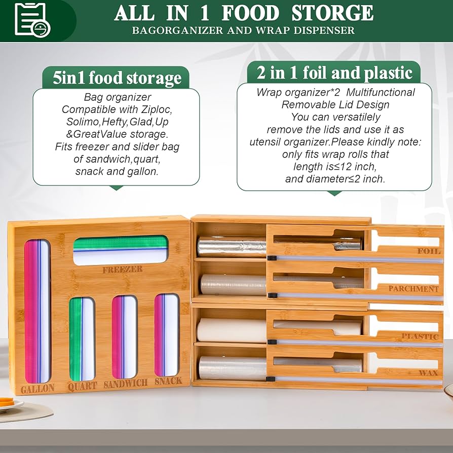 Calmbee 9 IN 1 Storage Bag Organizer, Foil and plastic Wrap