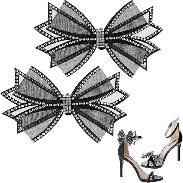 2 Pcs Shoe Clips, Elegant Rhinestone Bow Shoe Jewelry, Detachable Mesh Rhinestone Bow High Heel Shoes Clips for Women Girls Wedding Party Shoes Buckle Bag Clothing Hair Accessories - 1