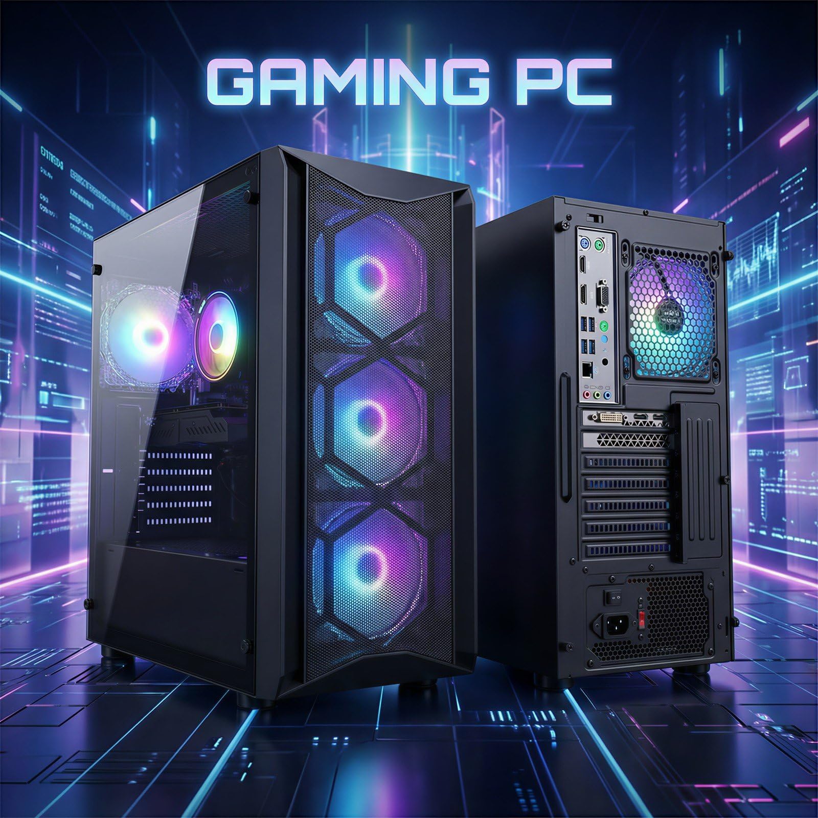 STGAubron Gaming PC Computer Desktop, Intel Core i7 8th Gen up to 4.1G, GeForce RTX 3050 6G, 16G DDR4, 512G SSD, WiFi 6, BT 5.2, RGB Fan x6, Windows 11 Home