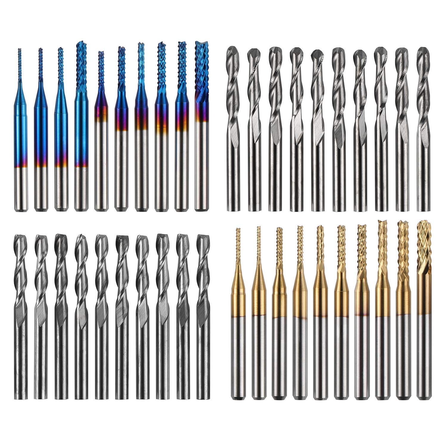 THE WHITE SHOP End Mill PCB Engraving Bits Titanium Coated Tungsten Carbide Drill Bits Set CNC Rotary Milling Tool 3.175mm Shank x 1mm Diameter /4pcs