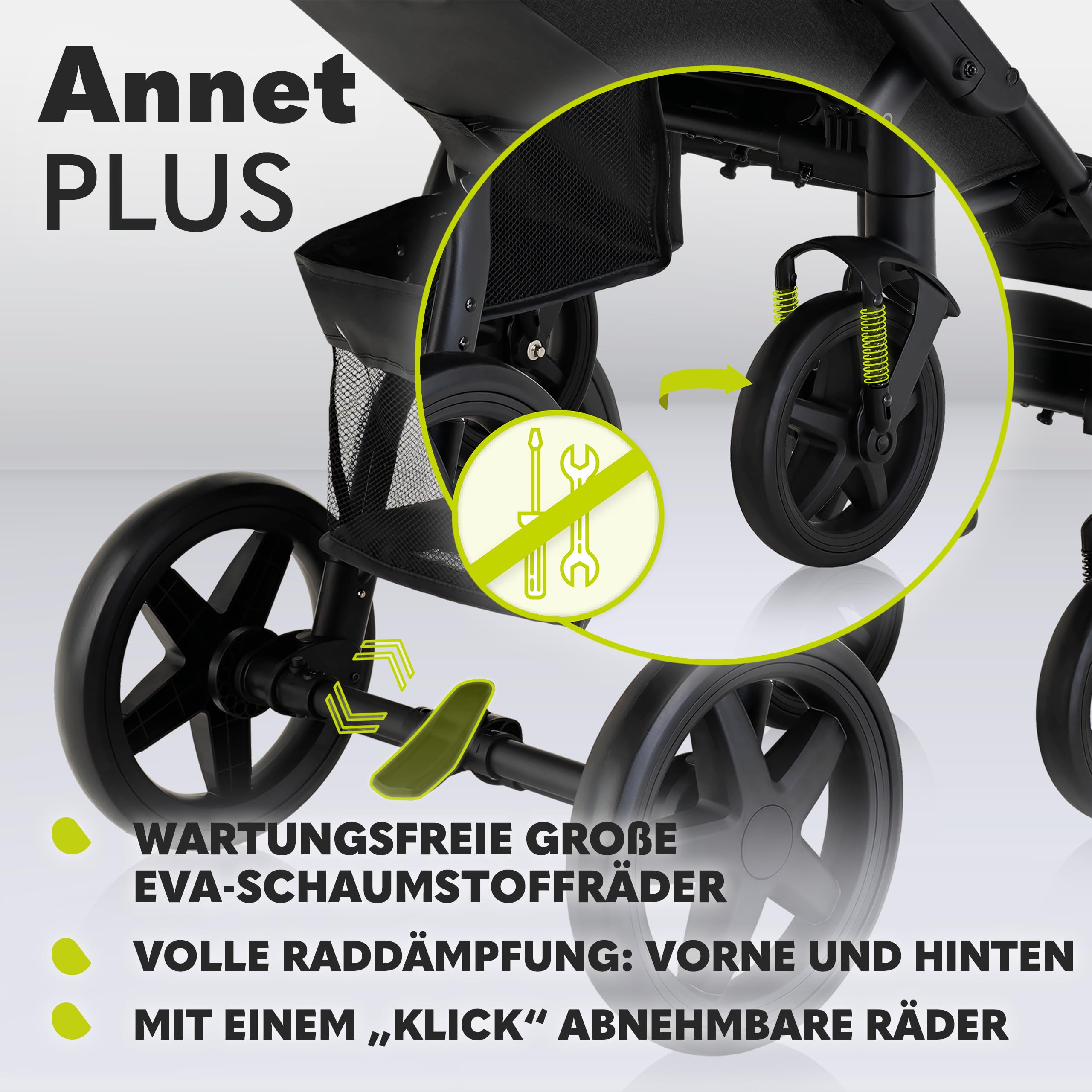 Lionelo Annet Plus Buggy Kinderwagen ab Geburt bis 22 kg, Liegefunktion flach, kompakt faltbar, große EVA Räder mit Federung, XXL Verdeck