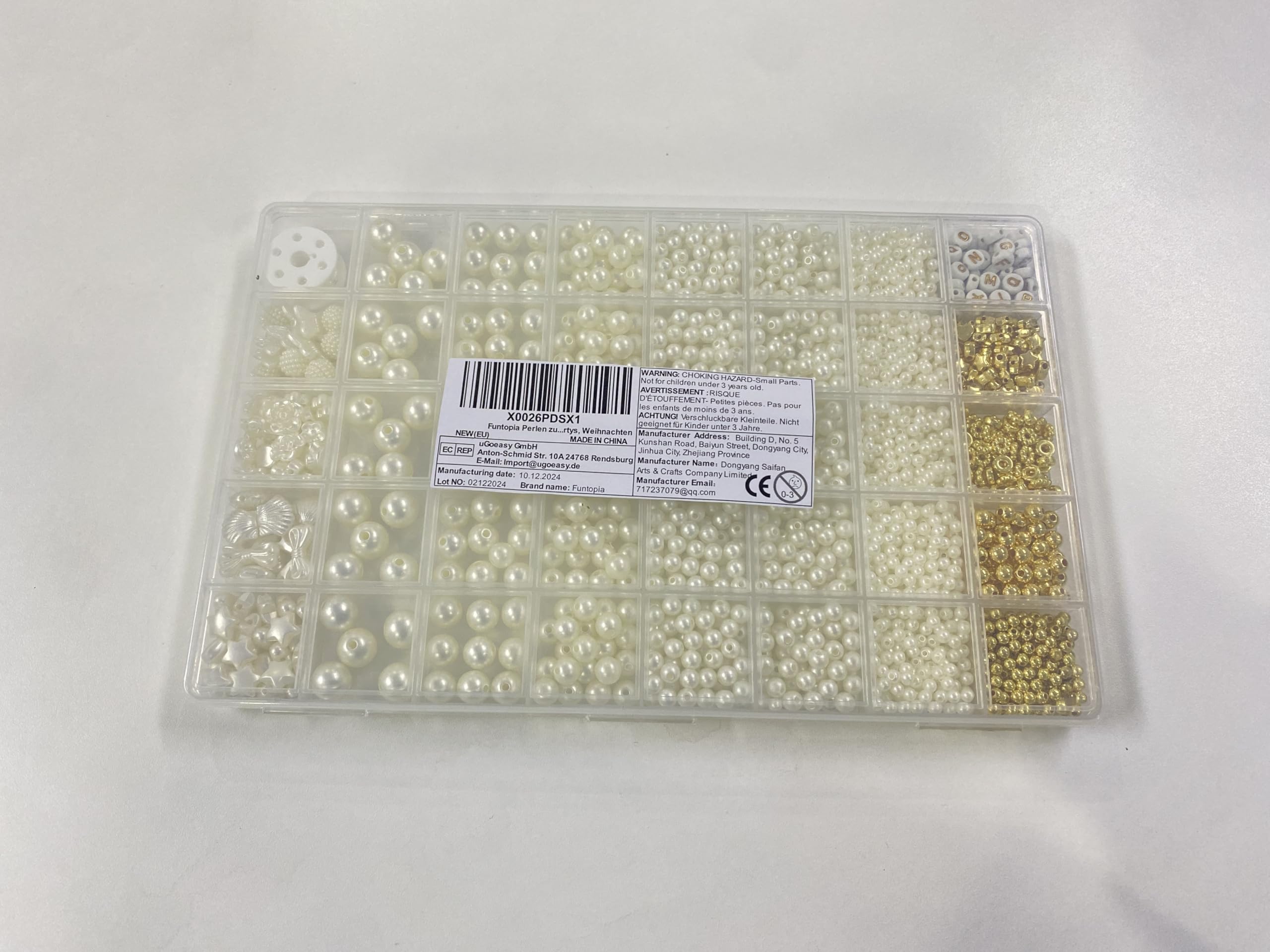Funtopia 1860pcs Pearl Beads for Jewelry Making, 5 Sizes Round Pearls Bracelet Making Kit, Pearl Beads with Gold Spacer Bead Letter Star Heart Bow Bead for Necklaces Earrings DIY Crafts