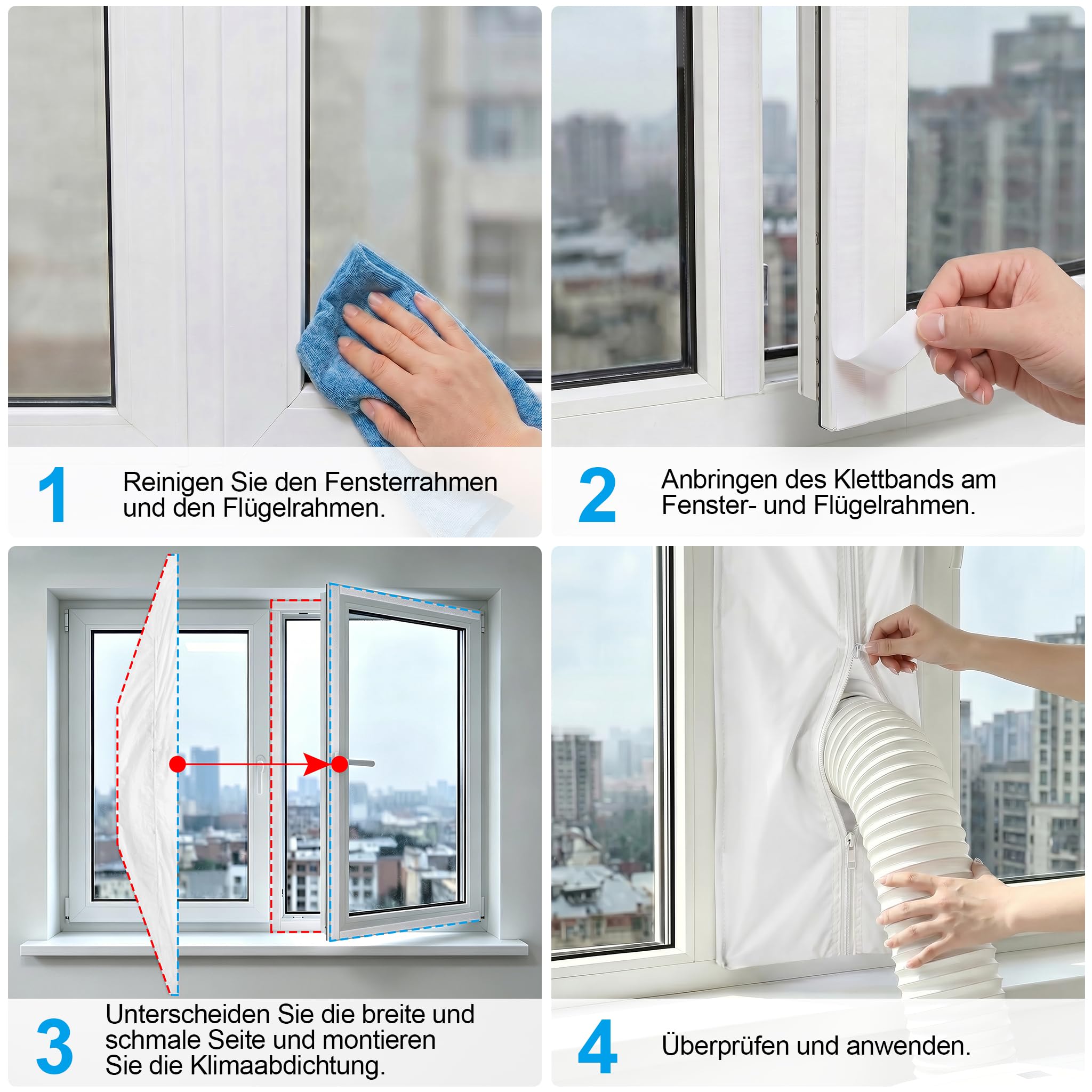 Klimaanlage Fensterabdichtung 560cm Ohne Bohren Wasserdicht Reißfest für Mobile Klimageräte Wäschetrockner Ablufttrockner
