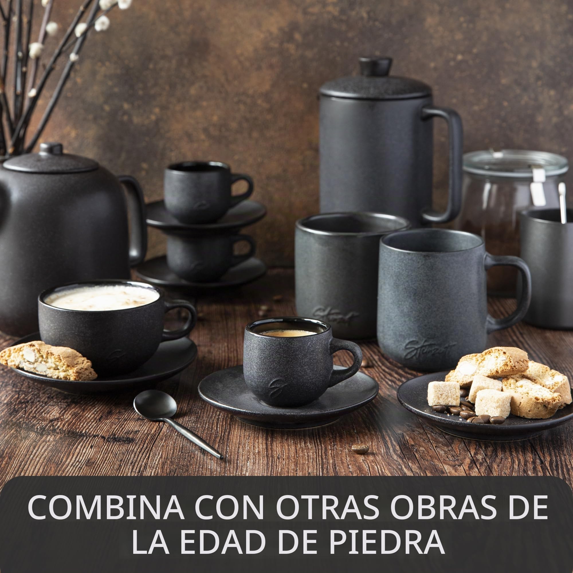 Steinzeit Cafetera espresso de diseño de cerámica (300 ml) – Cafetera de inducción apta para todo tipo de fuegos – Cafetera moka con base de acero inoxidable y jarra de cerámica