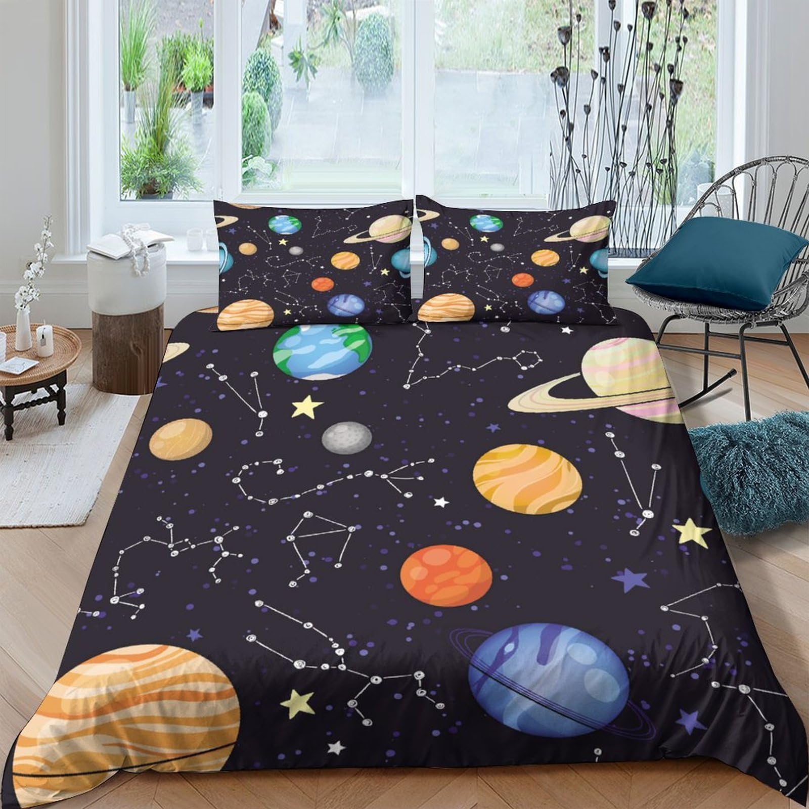 Ctjqhvkz Style-1 3D Printed Solar System Fitted Sheet Microfiber Soft Planets Constellation Bed Cover For Bedroom Guest Room Dorm Single（135X200cm）