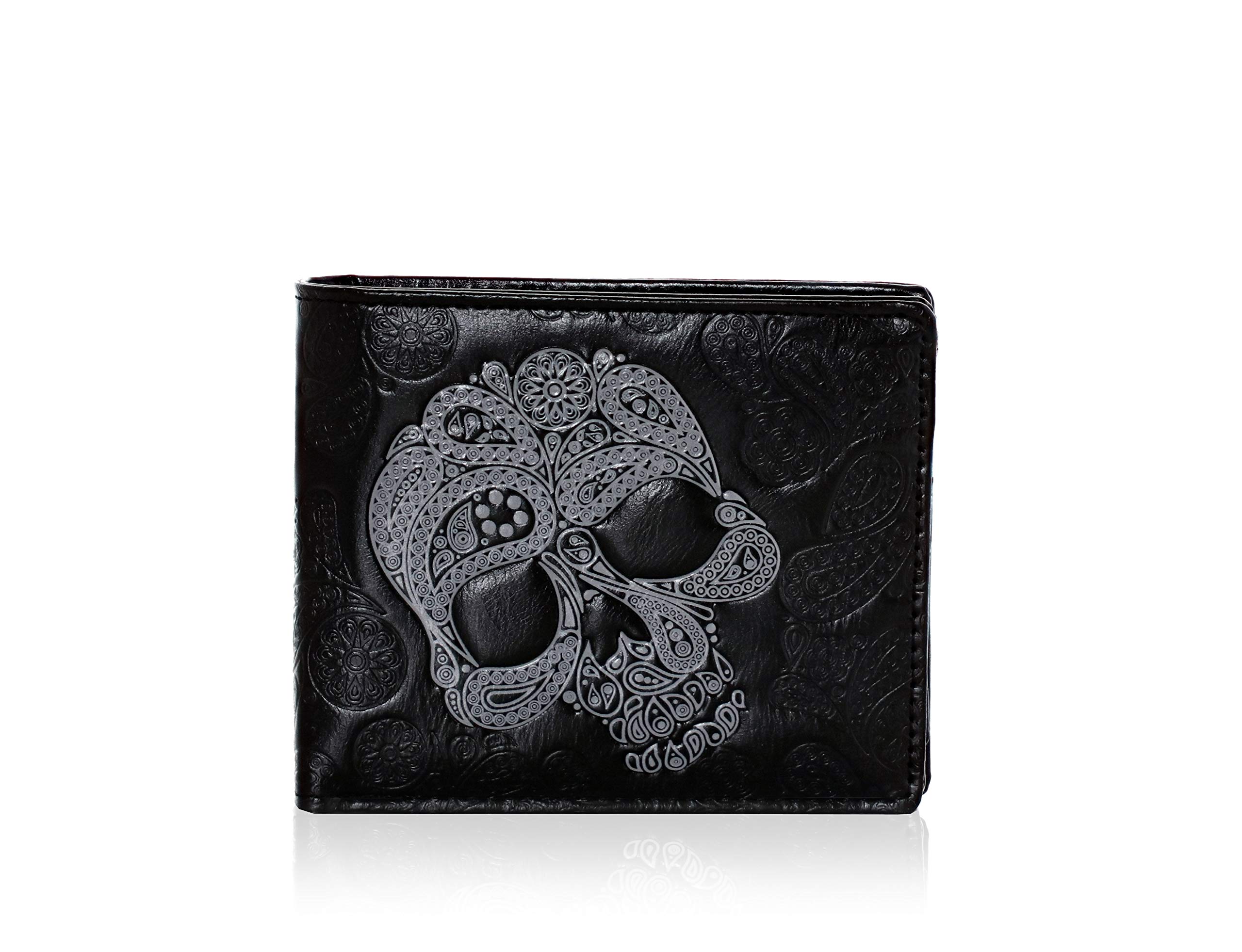 Shag WearShagwear Abstract Skull Men's Bi-Fold Wallet, Black