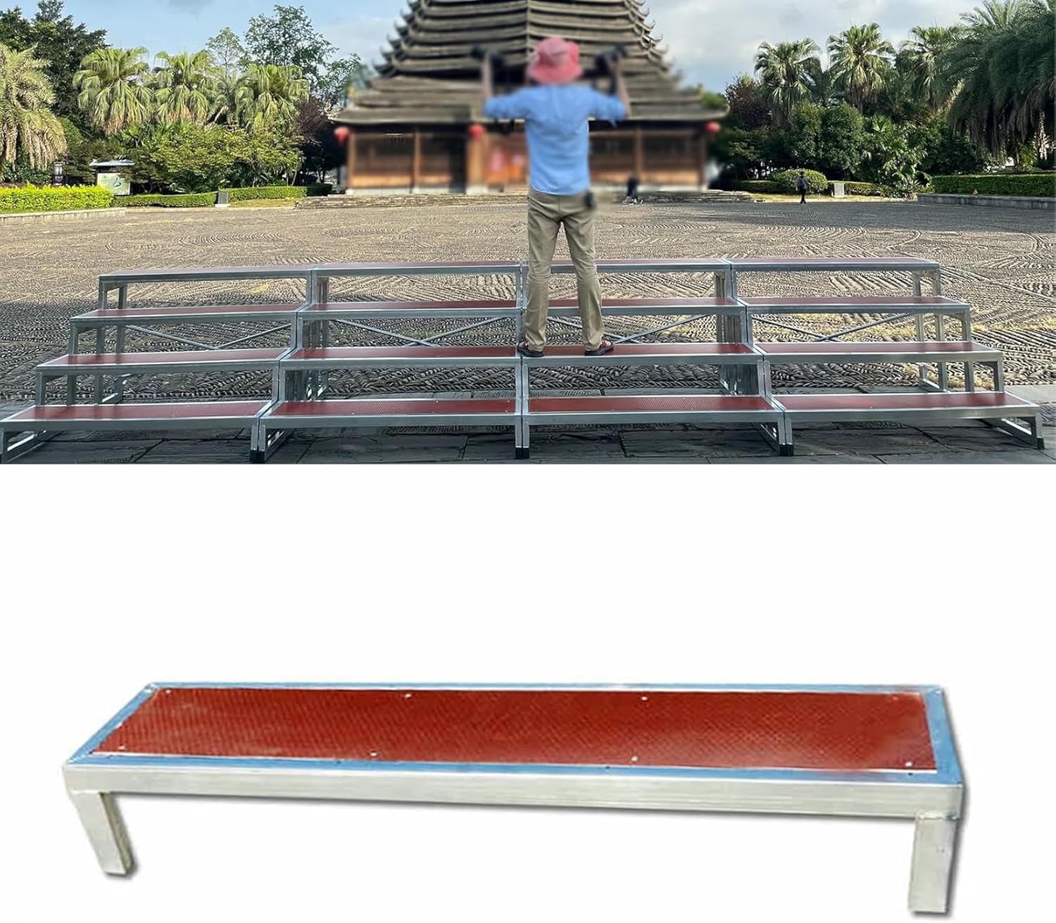 Portable Choral Risers 1-4 Levels, Adjustable Choir Step Platforms, 3-Tier Stage Stairs for School Performances, Straight Standing Choir Risers