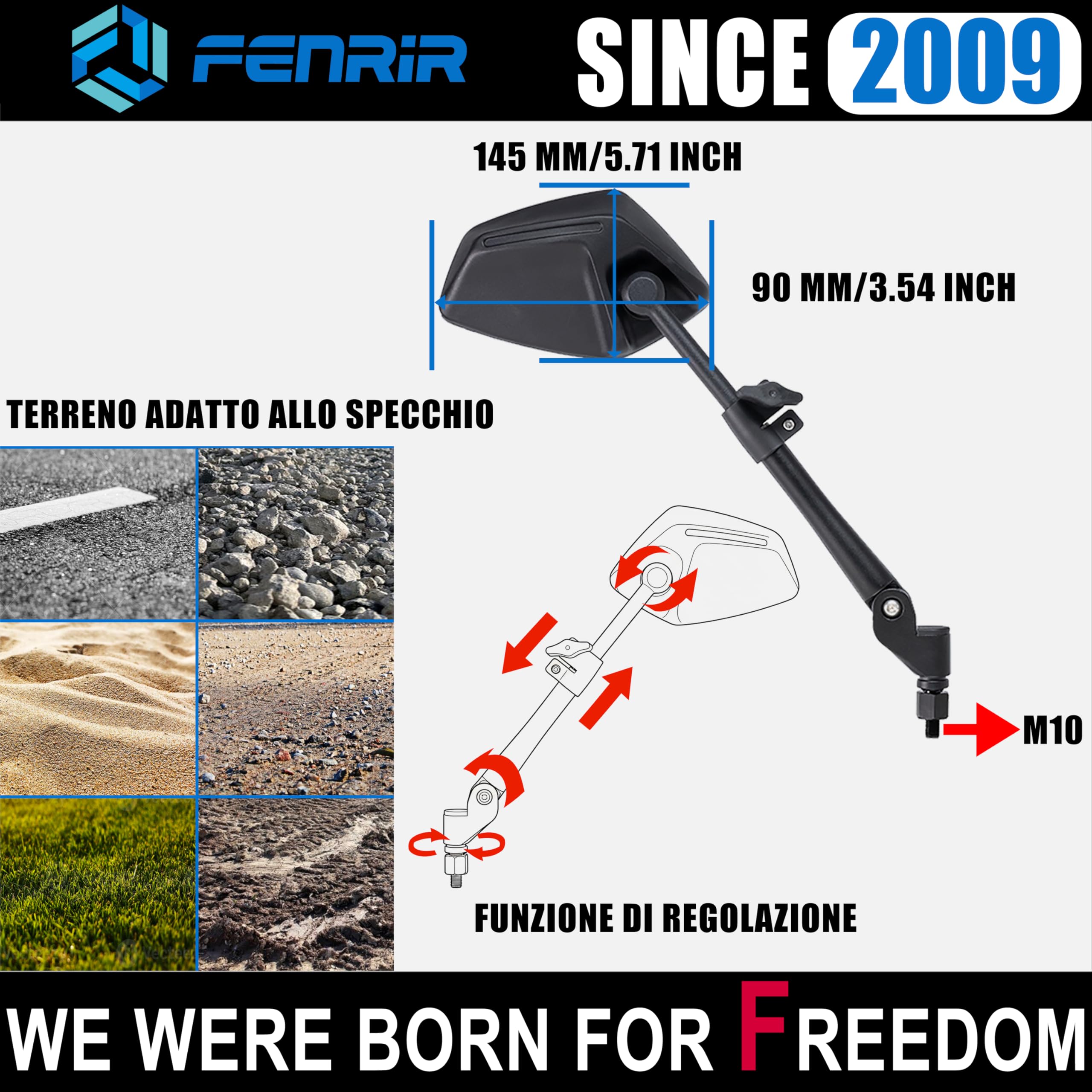 FENRIR Omologati Specchietti Moto Specchietto Retrovisore Indistruttibili Pieghevole Antiriflesso Lenti Curve Design Antivibrazione Regolabili per strada fuoristrada Enduro Adventure Tourer(801-0118)