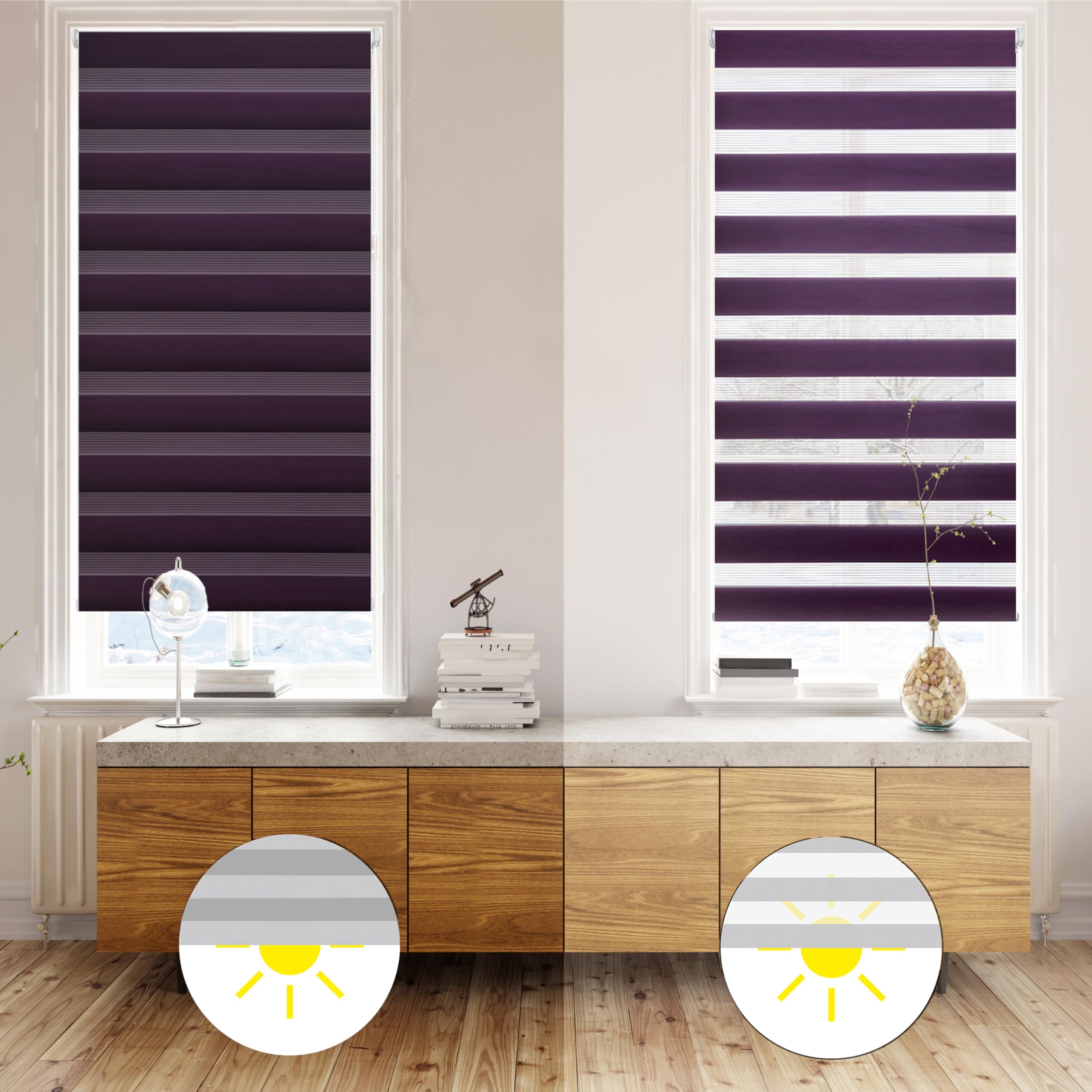 Blindecor - Indus doppelrollo klemmfix ohne bohren - duo rollo klemmfix Violett - 130 x 180 cm (Breite x Länge) Stoffgröße 127 x 175 cm – Bild 3