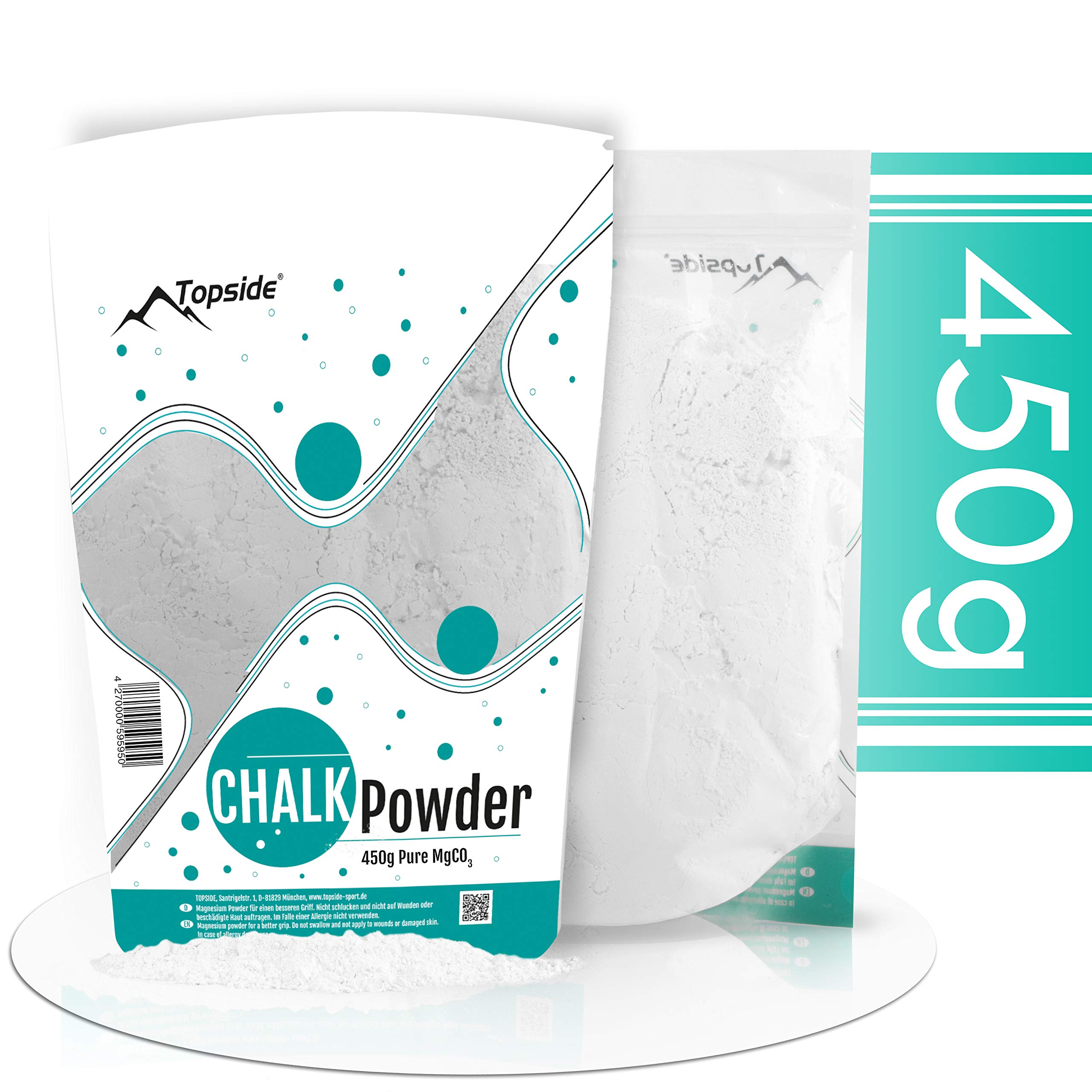 TOPSIDE Magnesite in Polvere (250 o 450 gr) per Arrampicata, Crossfit, Pesi, Palestra, Ginnastica, Calisthenics