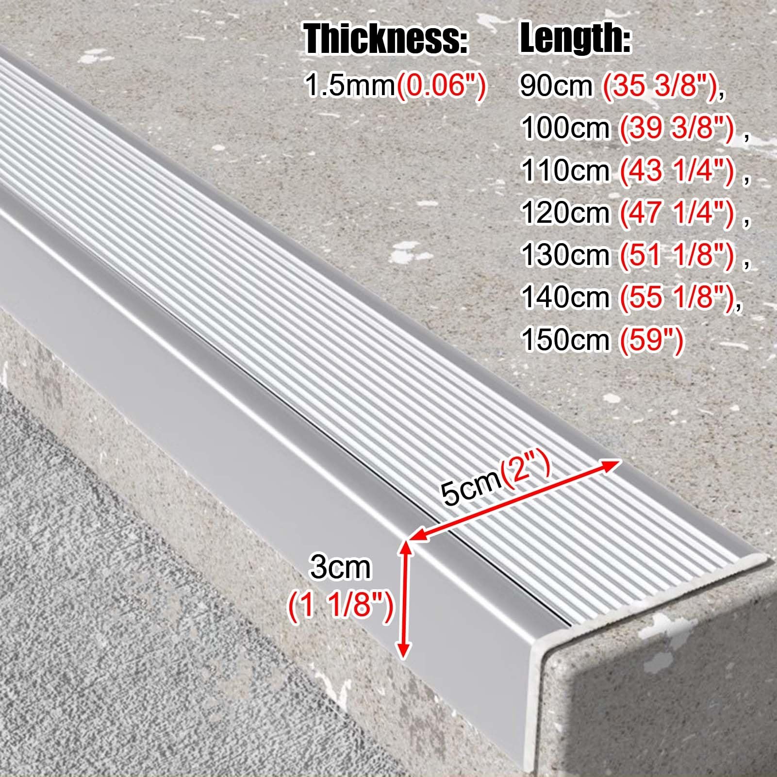 5 cm breiter Kantenschutz aus Aluminiumlegierung, L-förmiger Schwellenleiste für Trittschutz, Eckenschutz für Innen- und Außenbereich, silberfarben, 150 cm