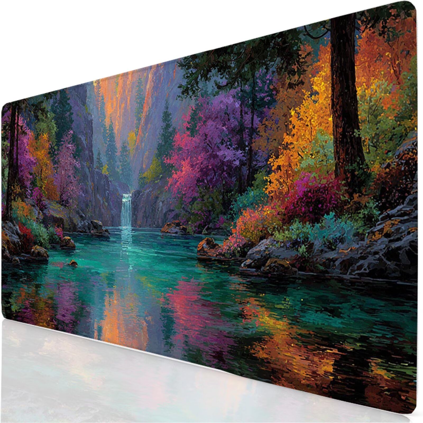 Podkładka pod mysz do gier Jezioro Podkładka pod mysz XXL 1200 x 600 x 3 mm, podkładka pod mysz jesienną do klawiatury i biura, z przeszytymi krawędziami i antypoślizgowym spodem pod biurko, do