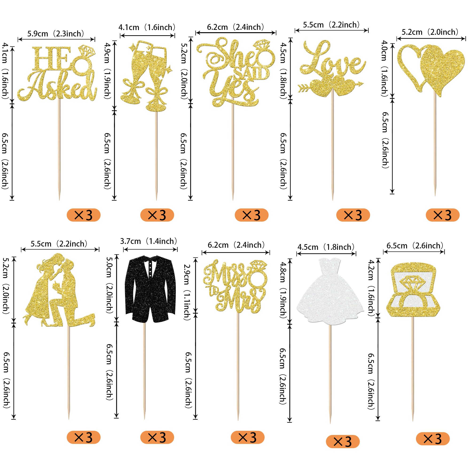 SYKYCTCY 30 Pack Bride to Be Cupcake Toppers Gold Glitter I Do Love Heart Ring Miss To Mrs Cupcake Picks Bridal Shower Cake Decorations for Wedding Engagement Bachelorette Party Supplies Gold - Image 2