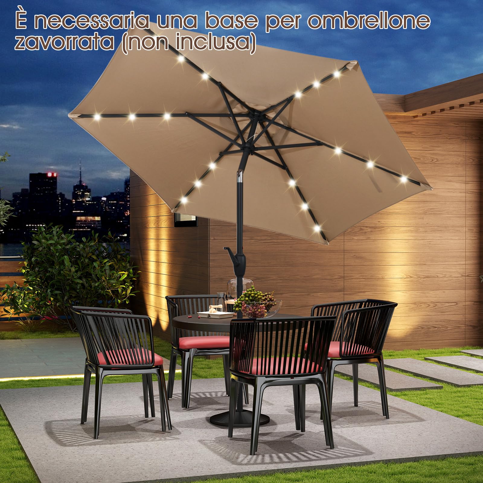 Tobeos Ombrellone Da Giardino Con Luci Solari LED 2.7 M – Inclinabile E Con Manovella, Per Esterni, Terrazza E Piscina - 2
