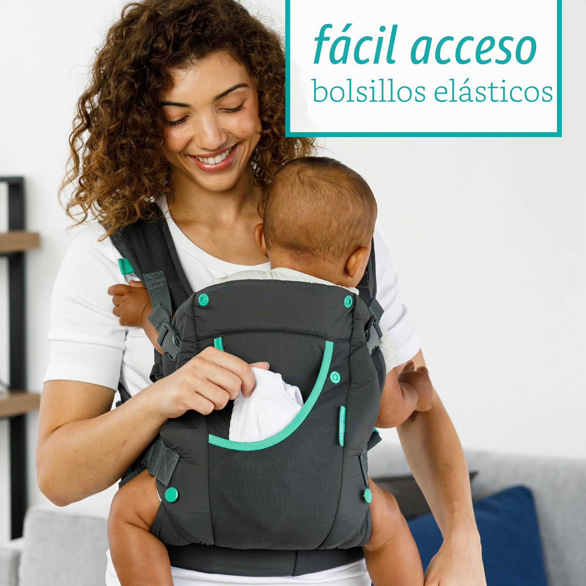 Infantino Portabebés Carry On Active, portabebés Ergonómico con Múltiples Bolsillos para Recién Nacido a Niño Pequeño 3,6–18,1 kg con Tirantes Acolchados, Almacenamiento en Cinturón Lumbar, Gris