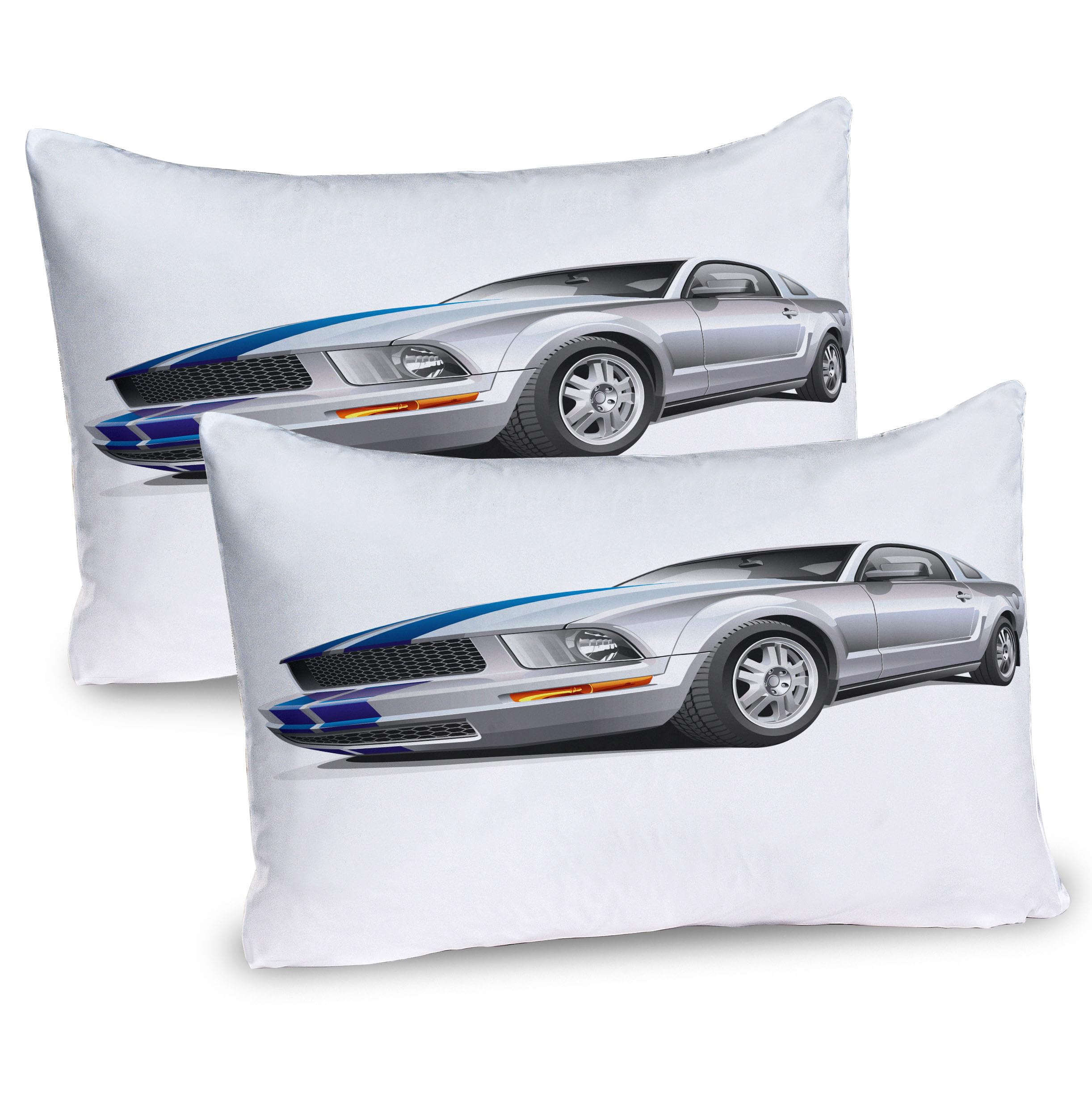 Ambesonne Teen Room Pillow Sham Set of 2, Modern Cool Car Automobile Speed Fast Vehicle Illustration Print, Quality Microfiber Bedding Item for All Seasons, 30
