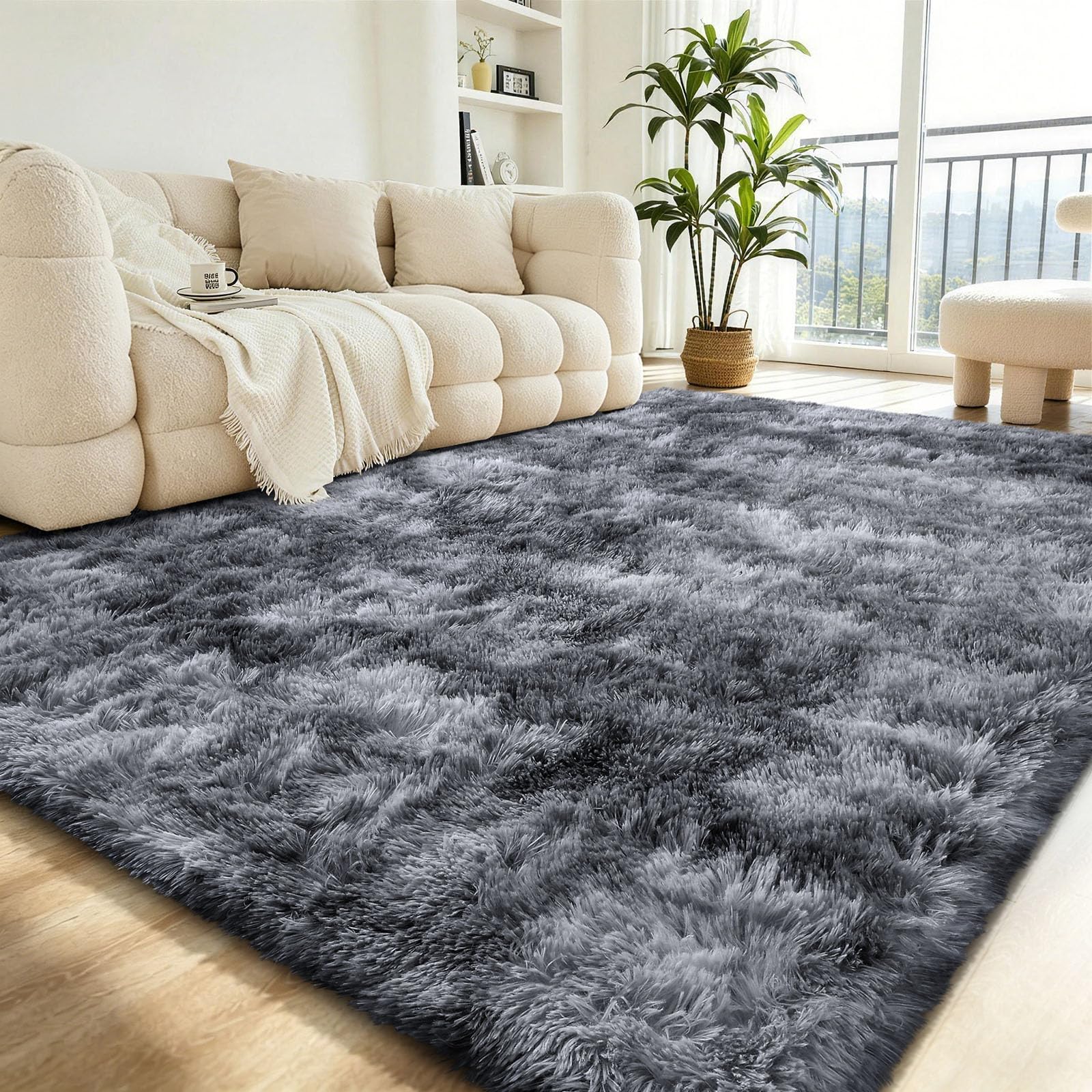 Homaxy Hochflor Flauschig Teppich Wohnzimmer Groß Teppiche, 160x220 cm | Anti-Rutsch Unterseite Weich Wohnzimmerteppich Waschbarer Moderner Matte fürs Kinderzimmer Schlafzimmer, Dunkelgrau