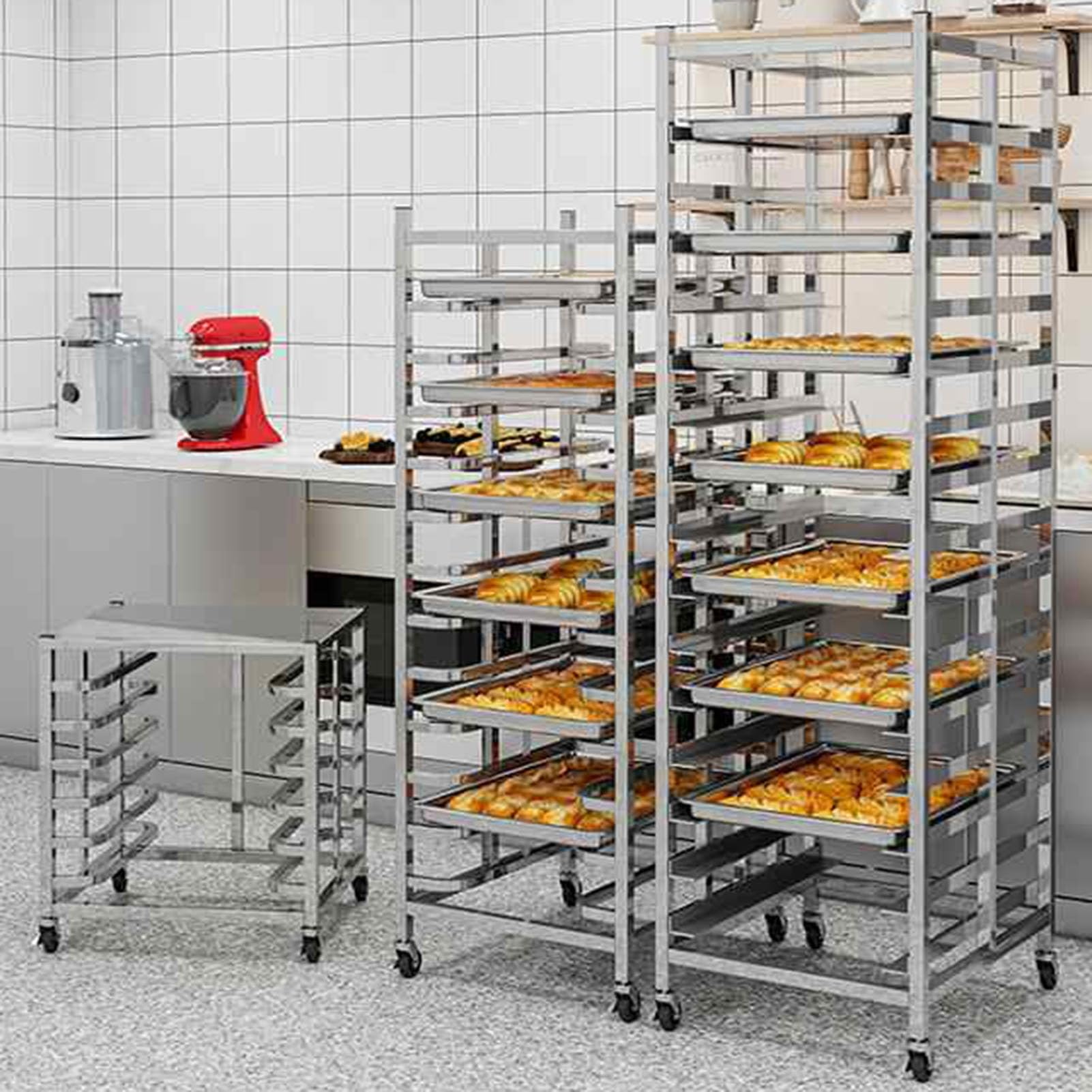 Carrello Porta Teglie In Alluminio For Panini, Carrello Portavivande Commerciale Con Ruote Frenanti, Griglia Di Essiccazione Con Divisori Regolabili(6-Tier)