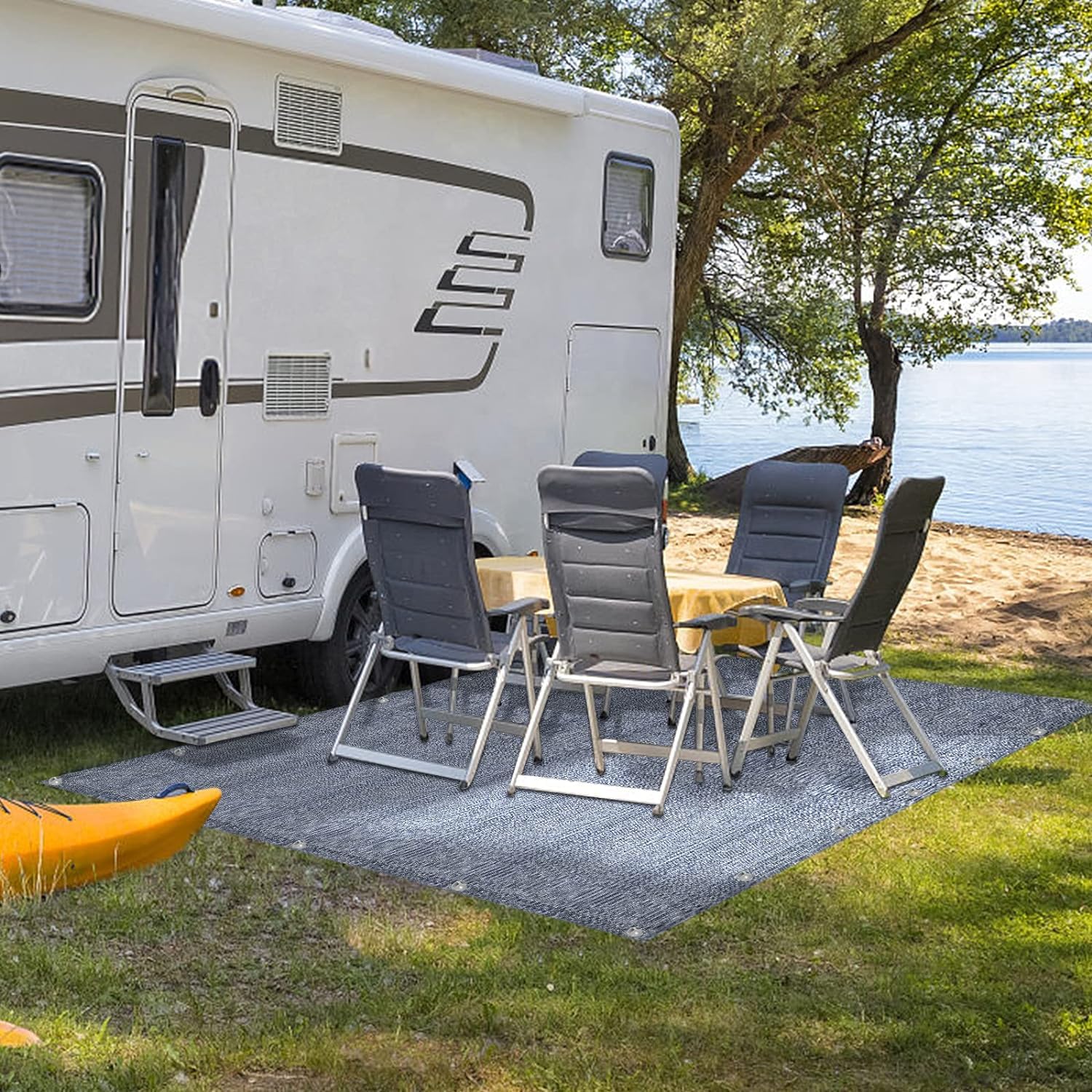 Suelo de tienda de campaña, alfombra de camping para exteriores, HDPE con estacas, suelo de toldo, incluye bolsa de transporte