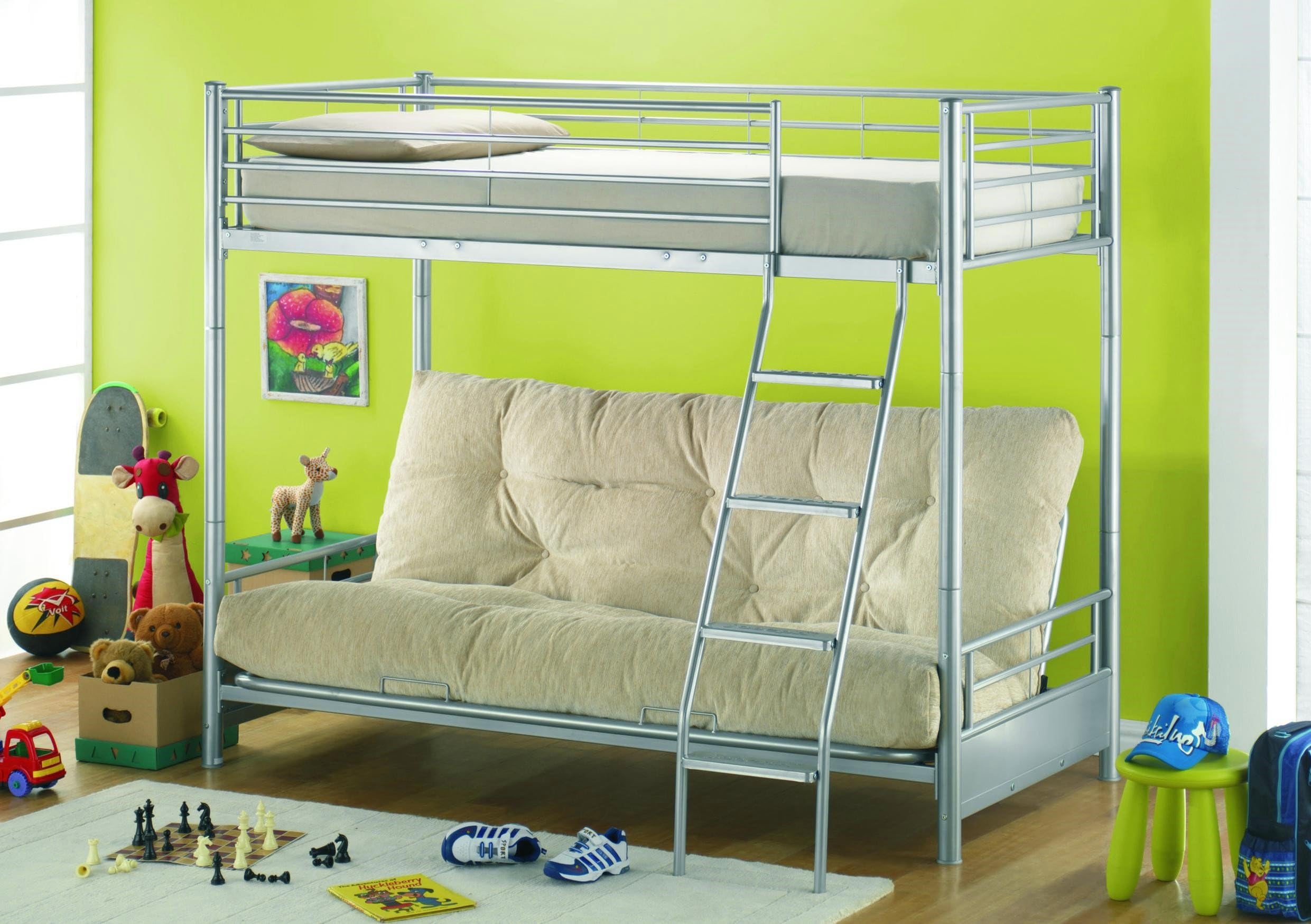 CloudSeller High Sleeper + 3 Seater Futon + Optional Mattresses (Red, High Sleeper + Futo.