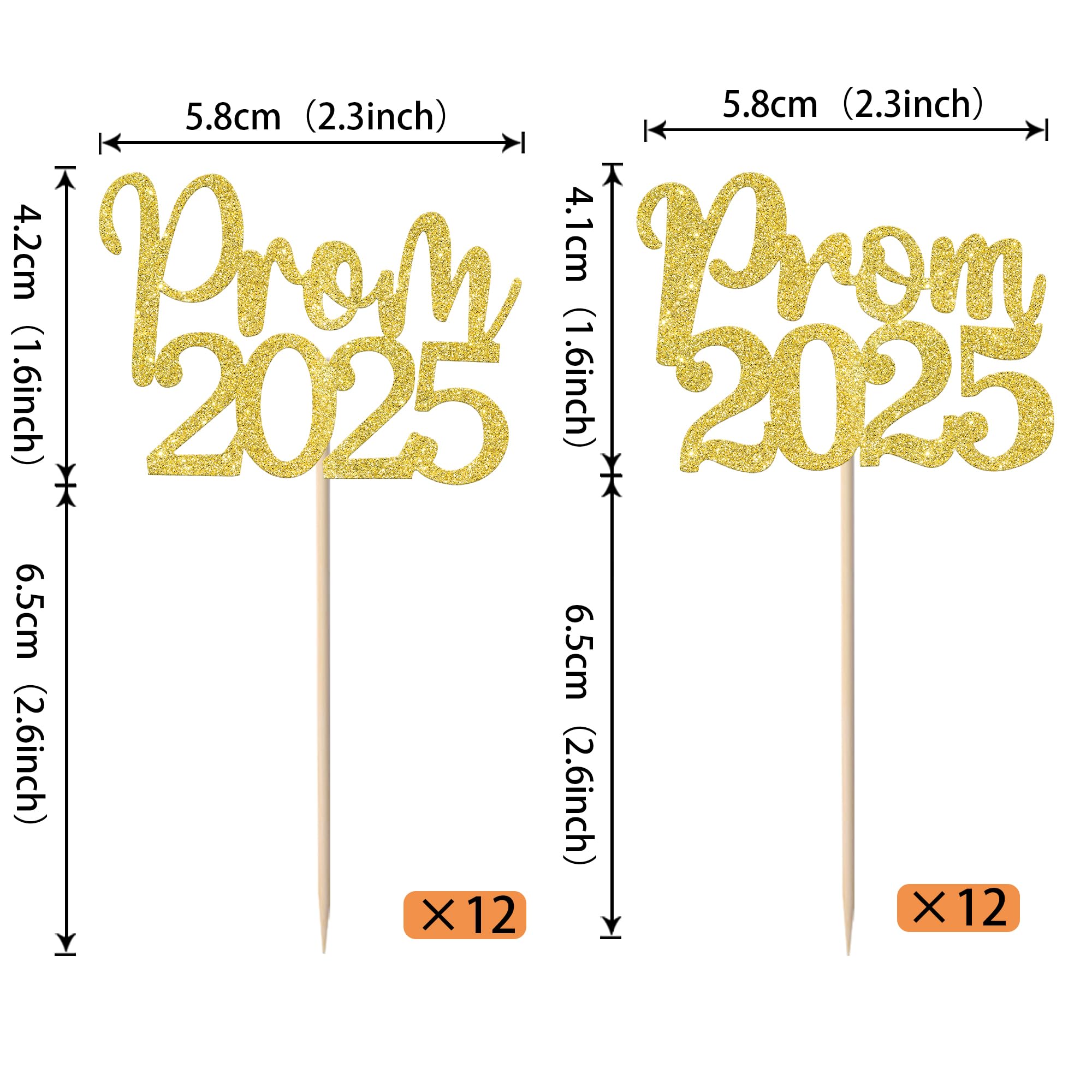 SYKYCTCY 24 Pack Prom 2026 Graduation Cupcake Toppers Glitter 2026 Prom College Cupcake Picks for Congrats 2026 Graduation Class of 2026 Theme School Party Cake Decoration Supplies Gold - Image 2