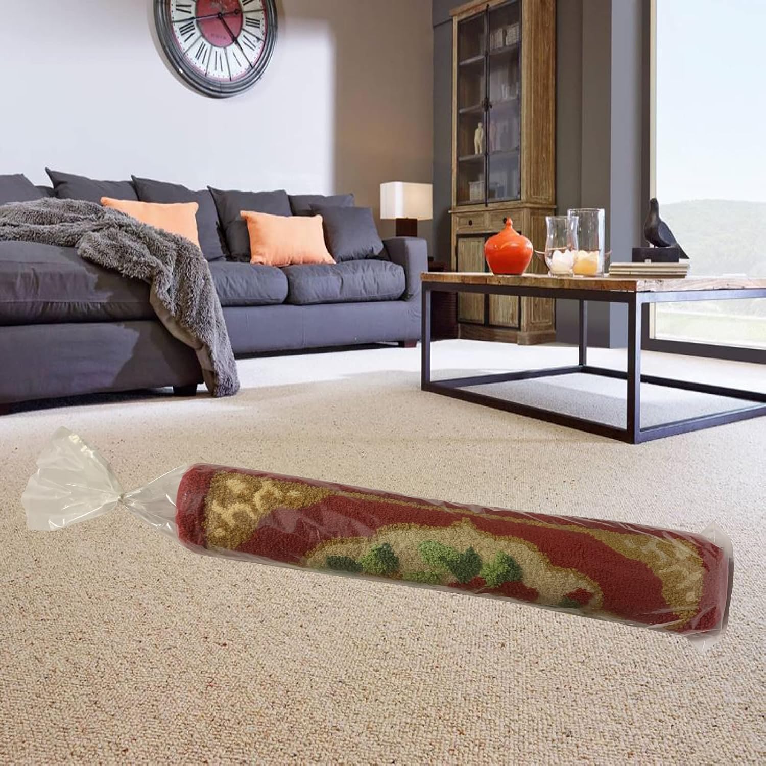 4 Pcs Clear Plastic Rug Storage Bags, Fits Rug up to 6'x9', 4.5 Mil Heavy Duty Rug Storage Bag with 10 Ties,Clear Carpet Bag for Storage, Moving, Shipping and Packing, Protects Your Rugs-No Vent Holes