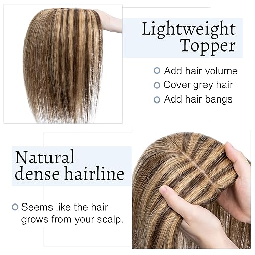 Miniatura 3 de Pelucas para mujeres de cabello humano real sin flequillo, base de seda de 7 * 13 cm, topper con clip, piezas de cabello para añadir volumen - 25