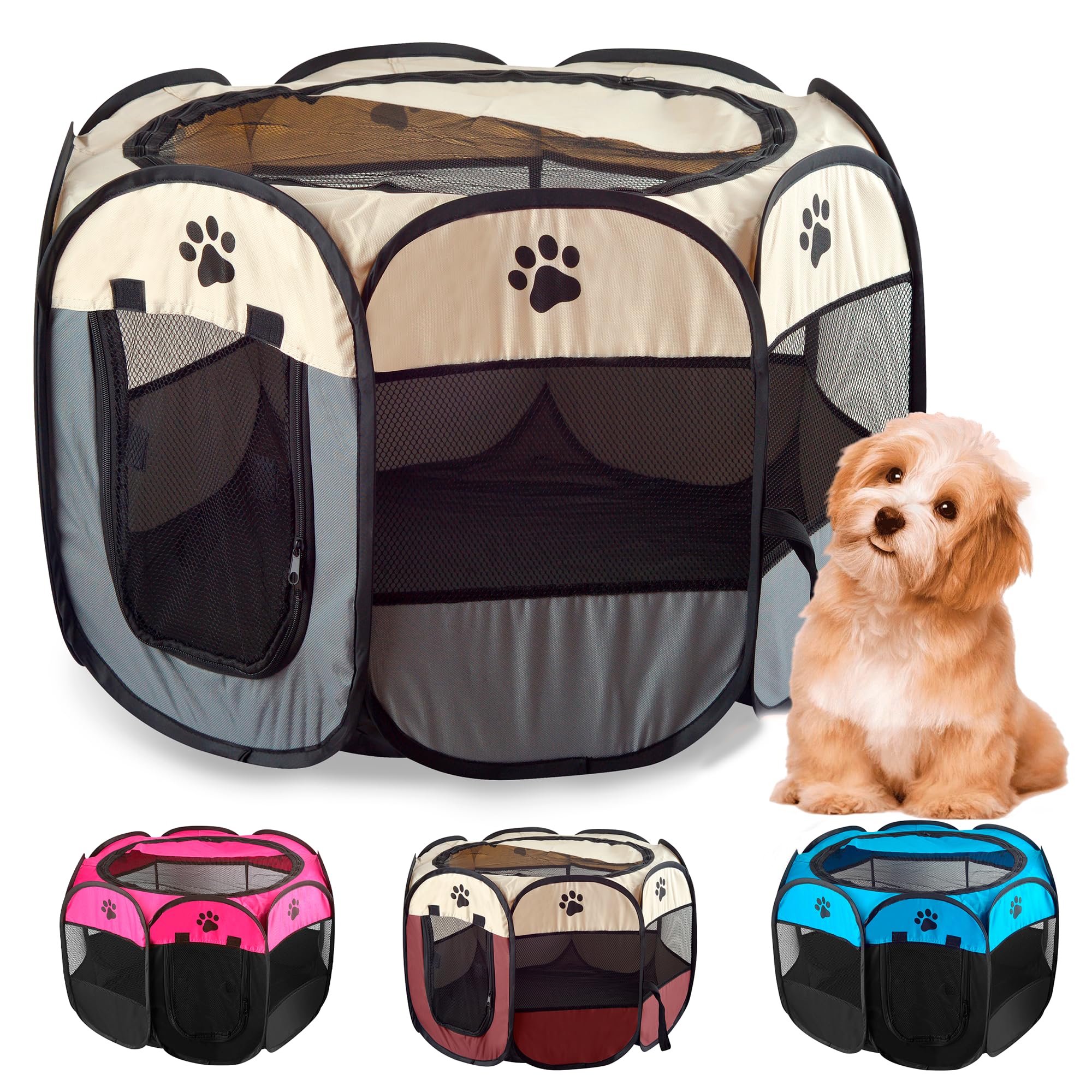 JUPPLIES Parque para Perros Pequeños y Medianos Plegable 73 x 73 x 43cm - Jaula Perro, Gato, Cachorro, Conejo - Corralito para Perros y Mascotas Ideal para Juegos - Gris