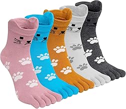 Chaussettes 5 Doigts Femme Coton Chaussettes Orteils Séparés Running Chaussette Doigt de Pied Sport Femme Fantaisie Drole Motif à Animaux Chat Chien Taille 36-41