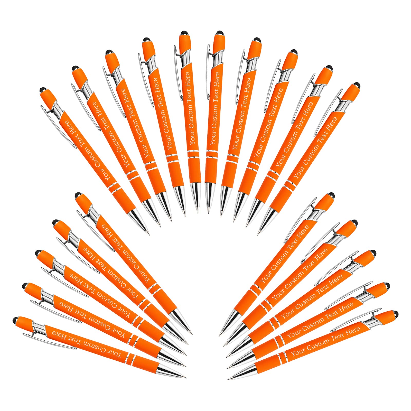 Personalised Custom Pens Bulk Free Engraving with Name Message Customised Ballpoint Pens with Stylus for Business Office Graduation Customised Gifts for Men Women Birthday Christmas (20 Pcs Orange)