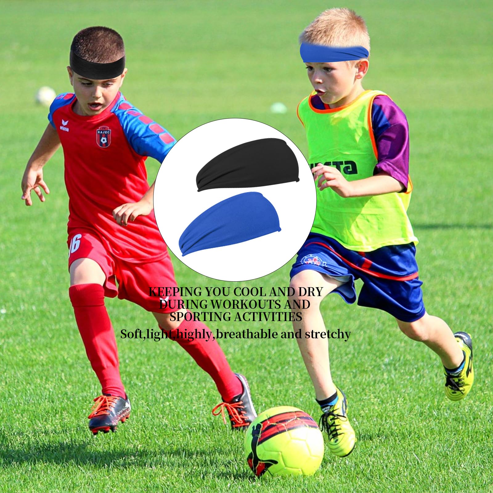 Haull 8 Pack Kids Sweatbands - Breathable Elastic Headbands For Boys Girls Sports Running Basketball Football