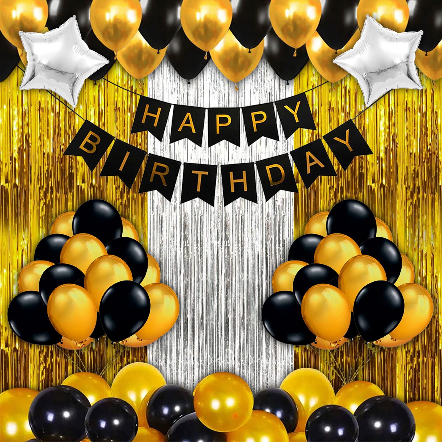 Kings of Things Birthday Decoration Items - 56Pcs Birthday Decoration Kit | Golden Black Balloons | Birthday Decoration Kit for Girls | Happy Birthday Banner for Boys, Husband, Kids, Wife, Brother