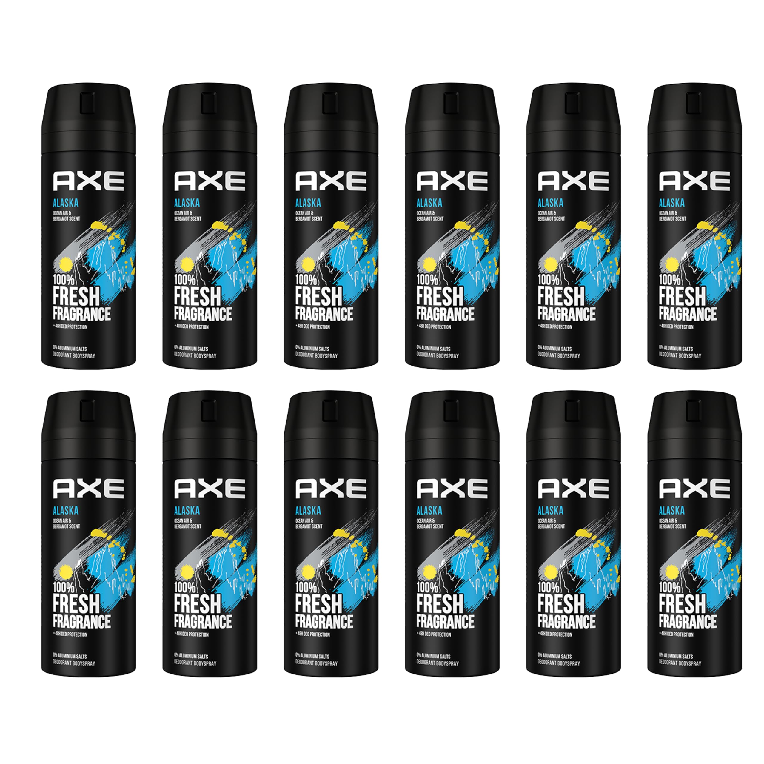 Axe Alaska Deo 12x 150ml Deospray Deodorant Bodyspray ohne Aluminium Herren Männer Men