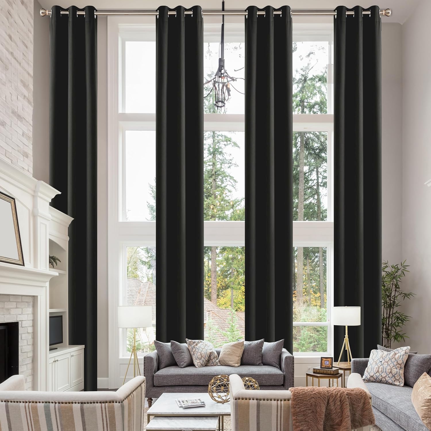 Extra Long Blackout Curtains for Living Room, Room Darkening Grommet High Ceiling Window Curtains(1 Panel, Beige, 52"x192")