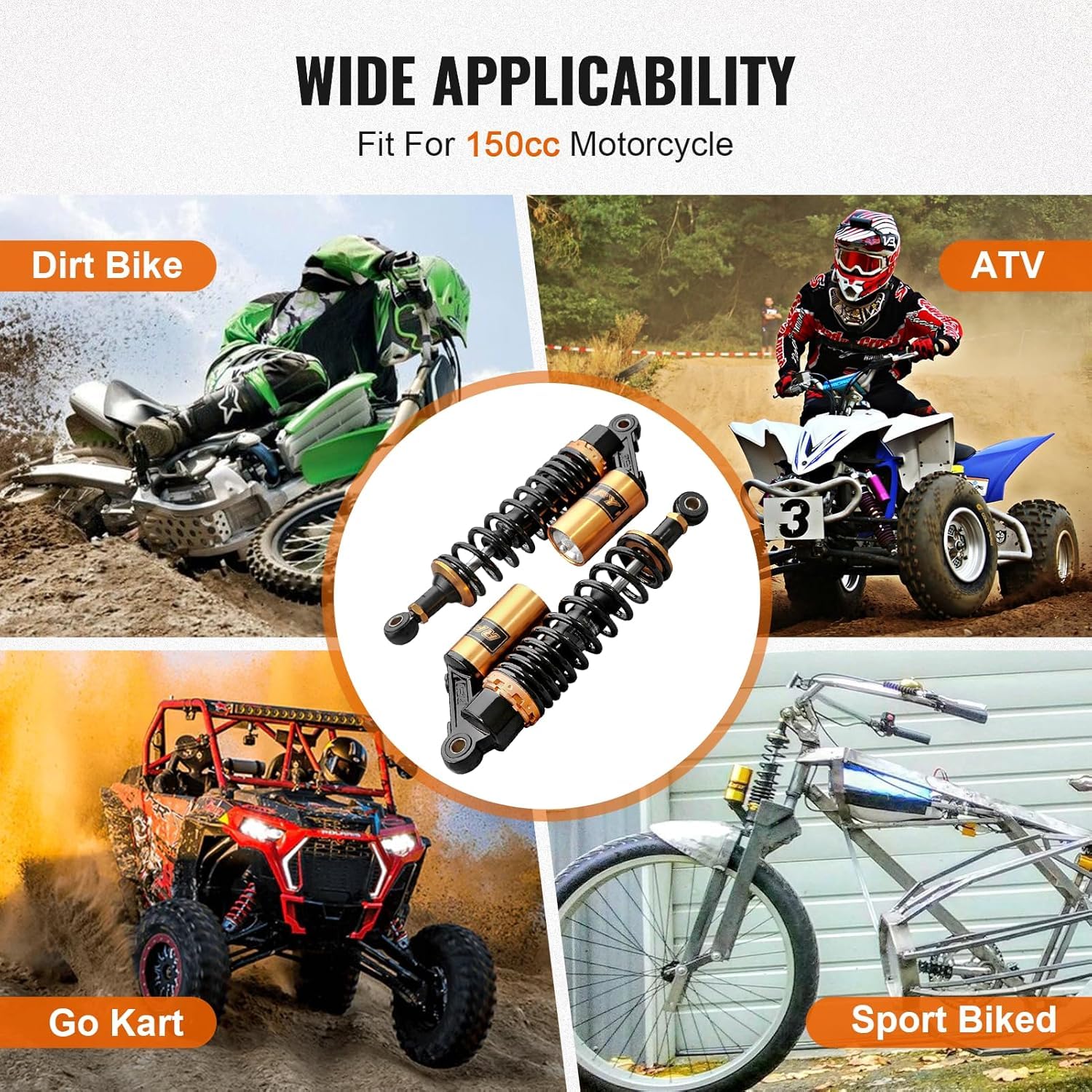 Universal Stoßdämpfer Federung 7mm Feder Aufhängung für GS850 GS300 XJ1100 CB750 VT250 CB500 XL250 Dirt Bikes Straßenrad ATV Motorrad 340MM Lila