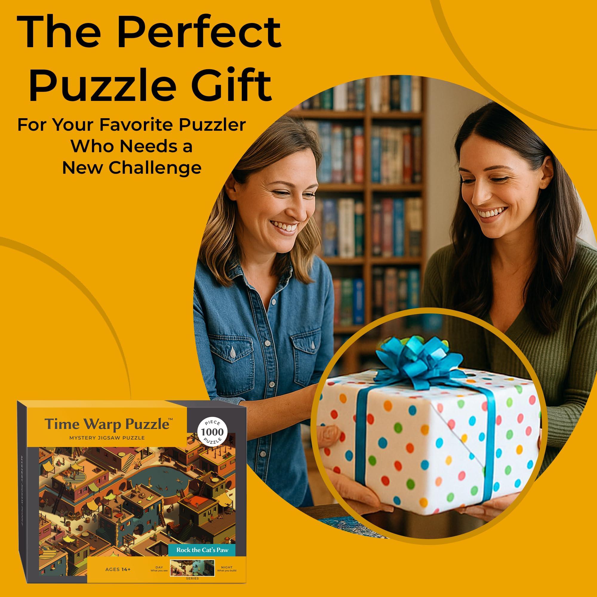 Time Warp Puzzle mystère de 1000 pièces pour Adultes Série Jour Nuit – Un Puzzle Difficile, Difficile à Changer d'image pour résoudre Les problèmes de 67,6 x 48,9 cm (Rock la Patte de Chat)