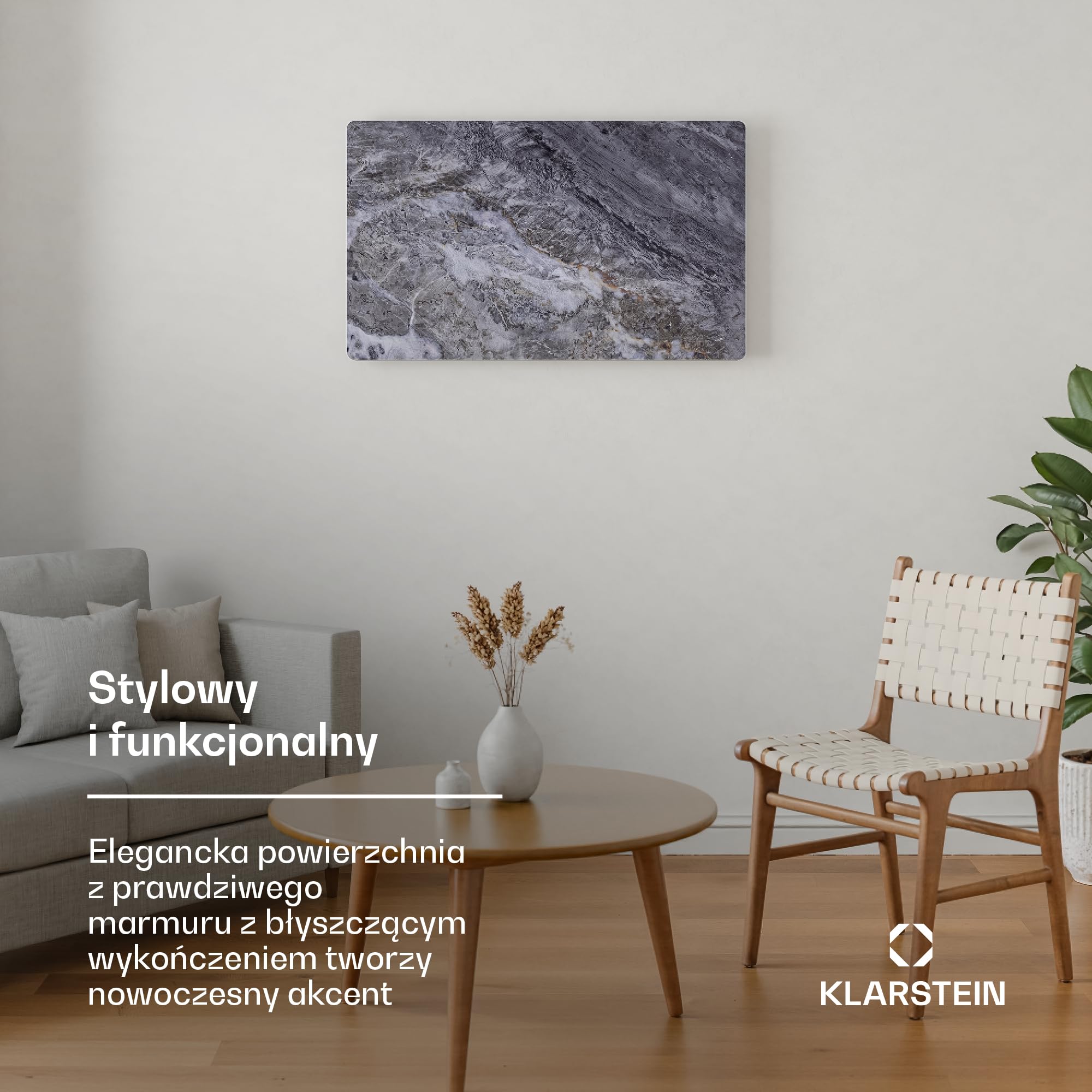 Klarstein Ogrzewanie na podczerwień 600 W – montaż na ścianie i urządzenie stojące, termostat, sterowanie aplikacją, wygląd marmuru, IP43, ochrona przed przegrzaniem, do łazienki i salonu, elektryczne