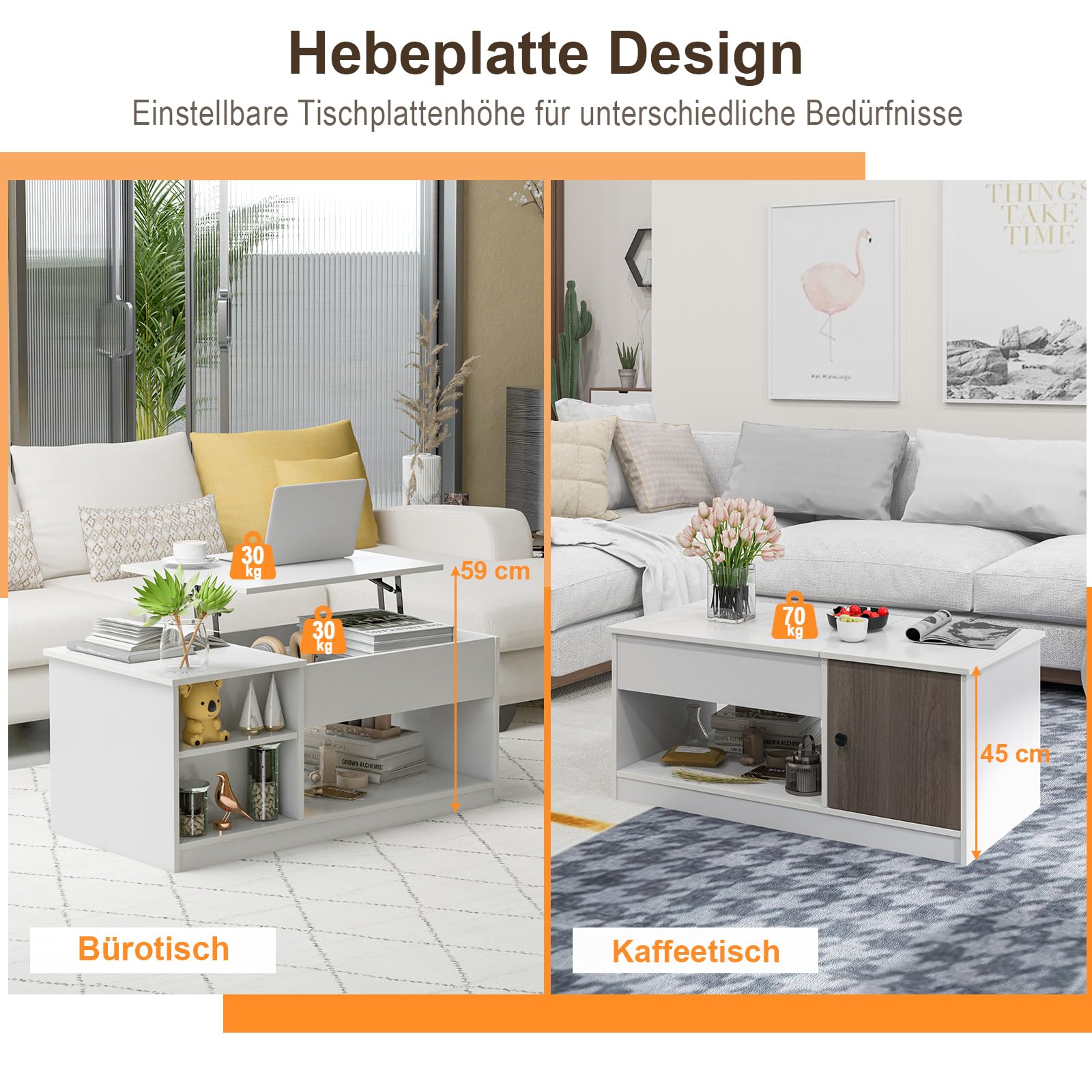 COSTWAY salontafel met opklapbaar blad, in hoogte verstelbare