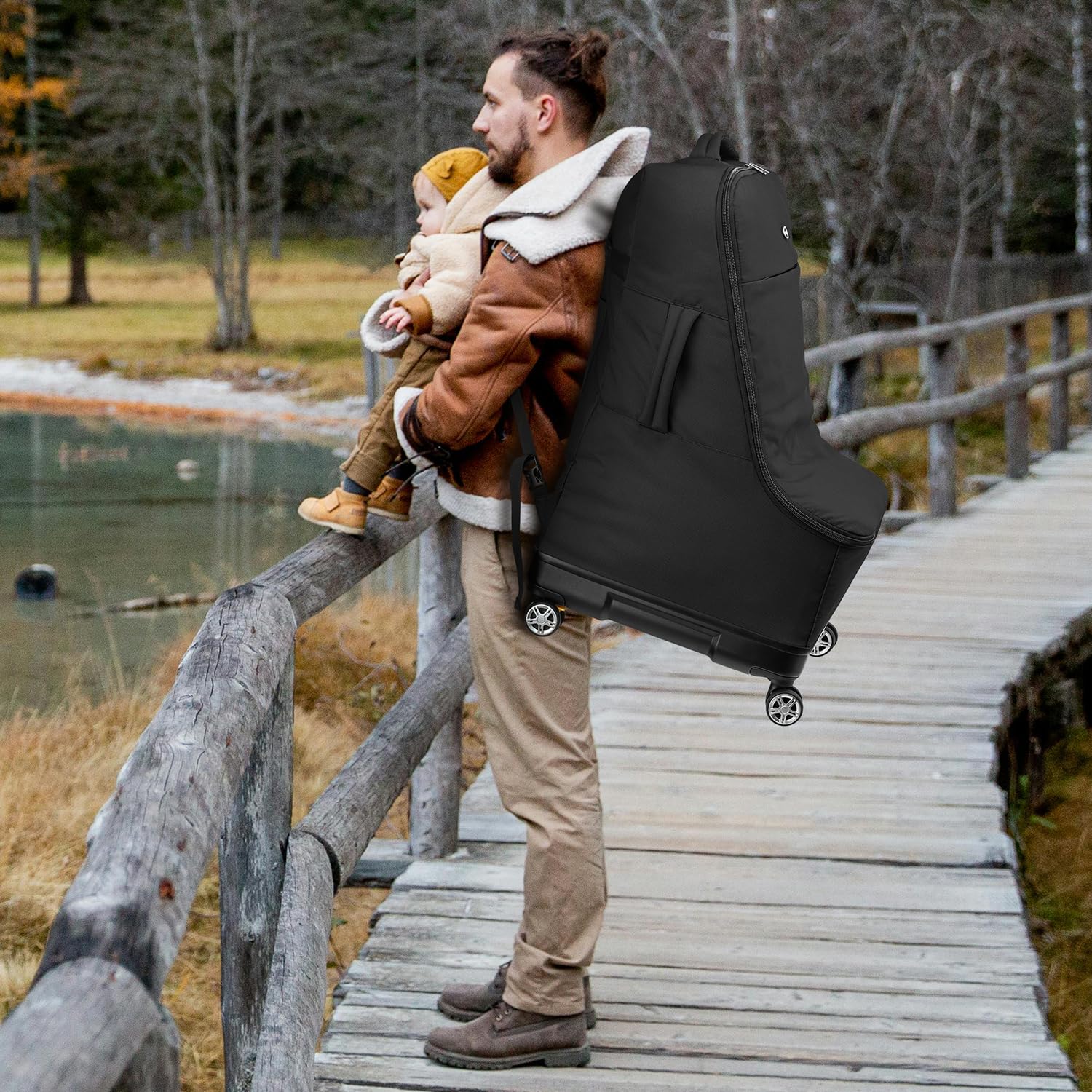 TUGUAN Sac de Voyage pour Siège Auto pour Avion avec Roues Rotatives, Sacs de Siège Auto pour Bébé pour Voyage en Avion avec Fond Rigide, Grand Sac à Dos Rembourré pour Siège de Voiture, Noir